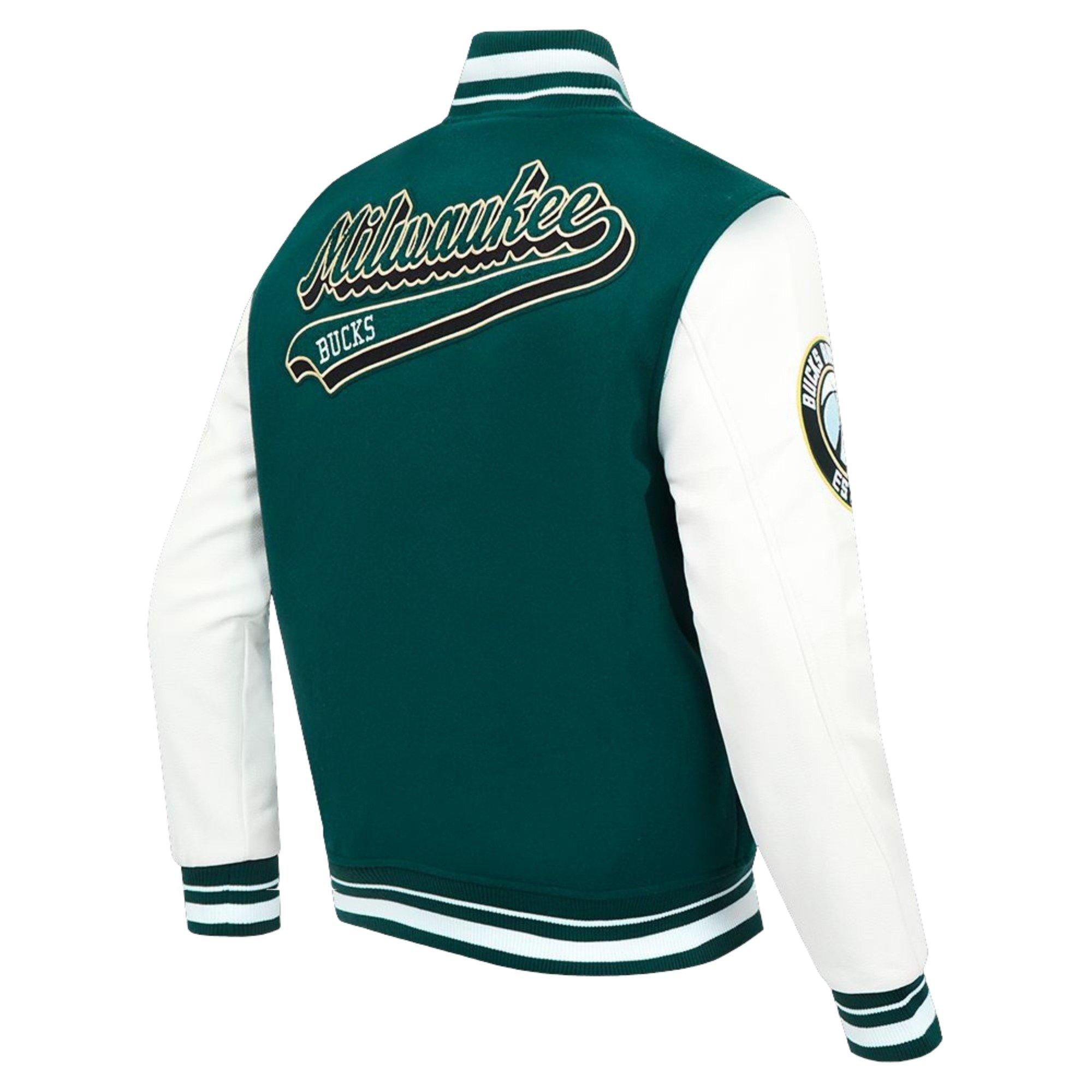 Pro Standard Men's Milwaukee Bucks Wool Varsity Jacket-Green/White - GREEN/WHITE Thumbnail View 2