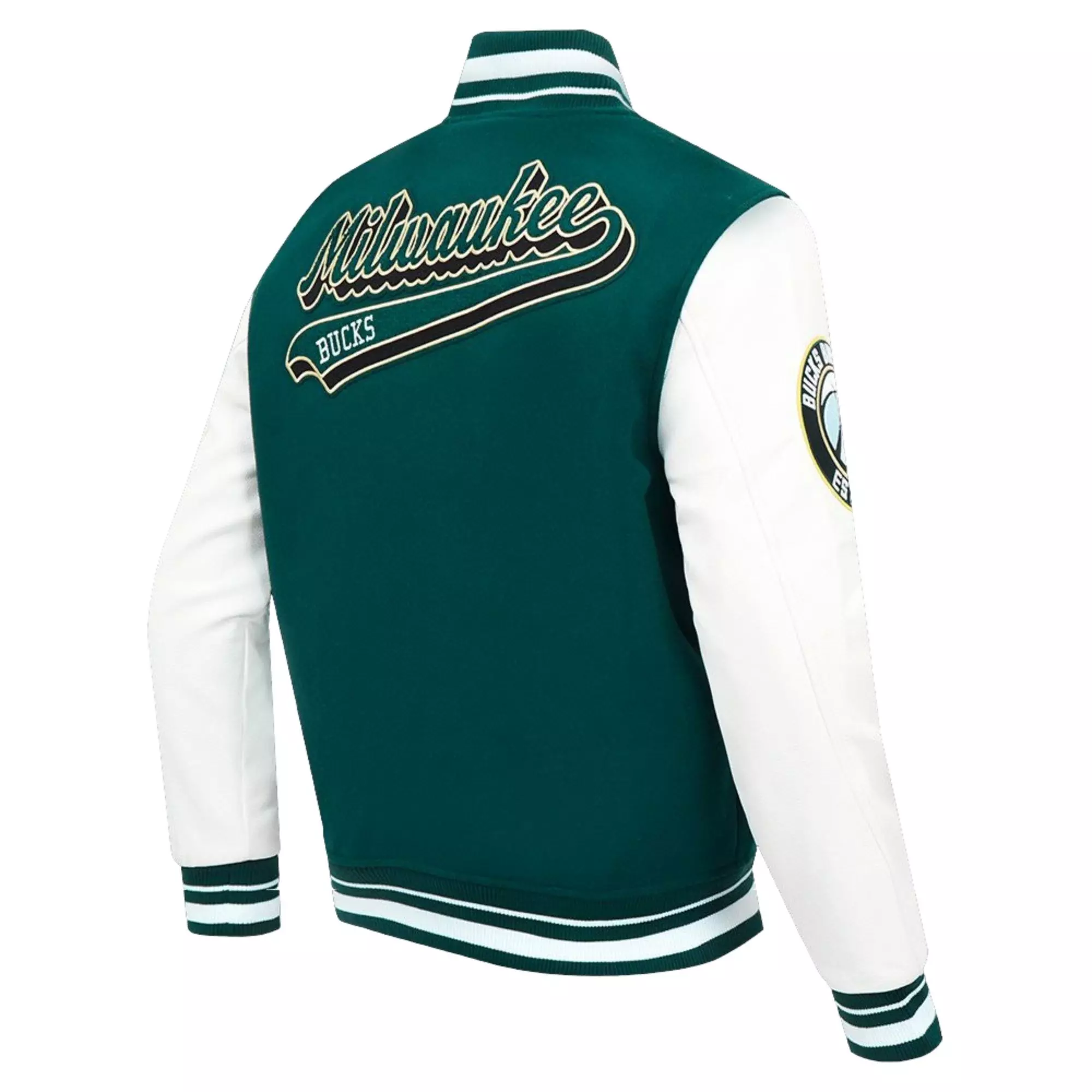 Pro Standard Men's Milwaukee Bucks Wool Varsity Jacket-Green/White - GREEN/WHITE