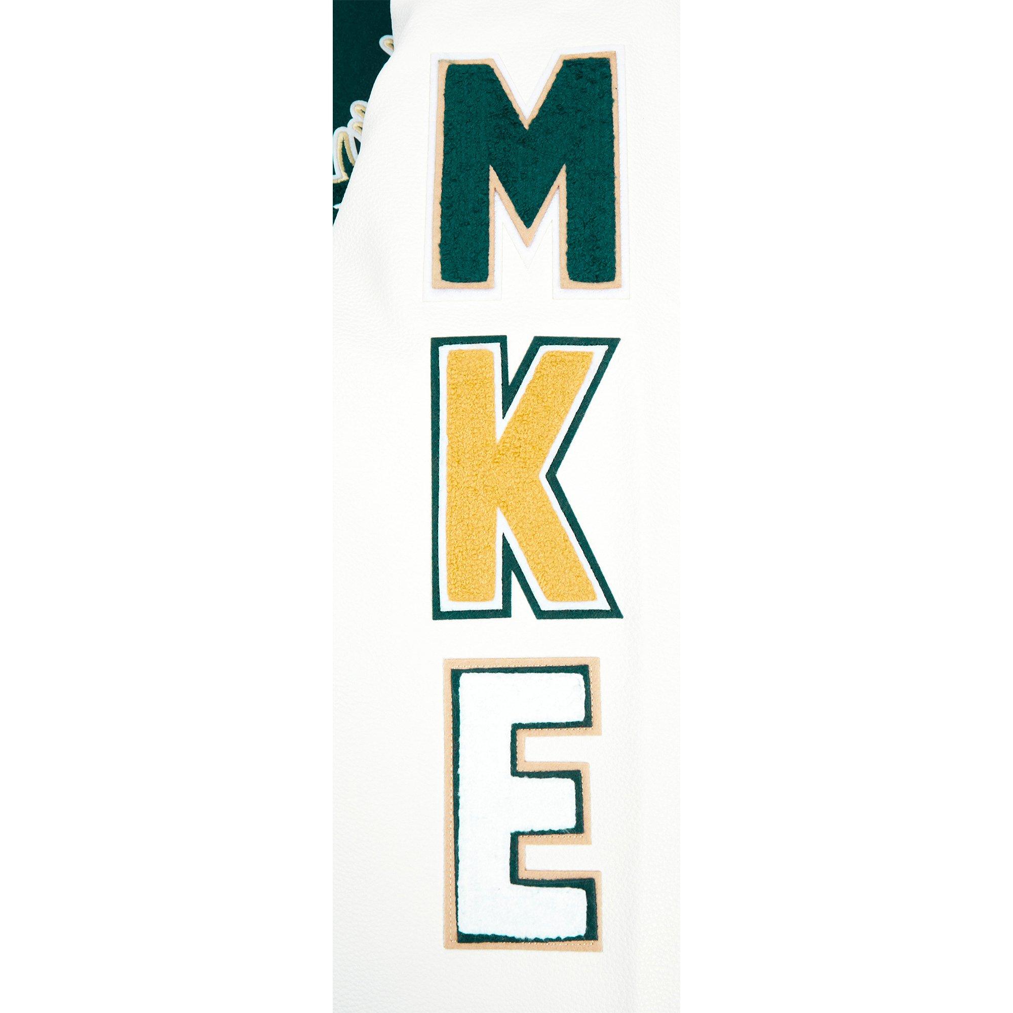 Pro Standard Men's Milwaukee Bucks Wool Varsity Jacket-Green/White - GREEN/WHITE Thumbnail View 3