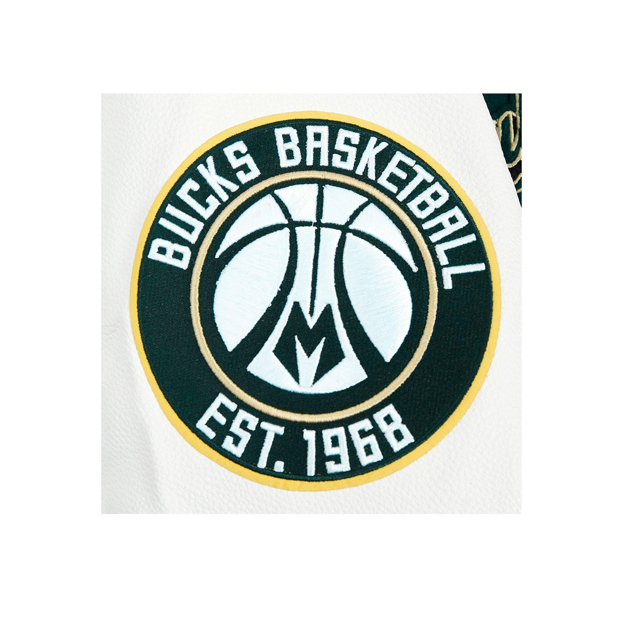 Pro Standard Men's Milwaukee Bucks Wool Varsity Jacket-Green/White - GREEN/WHITE Thumbnail View 6