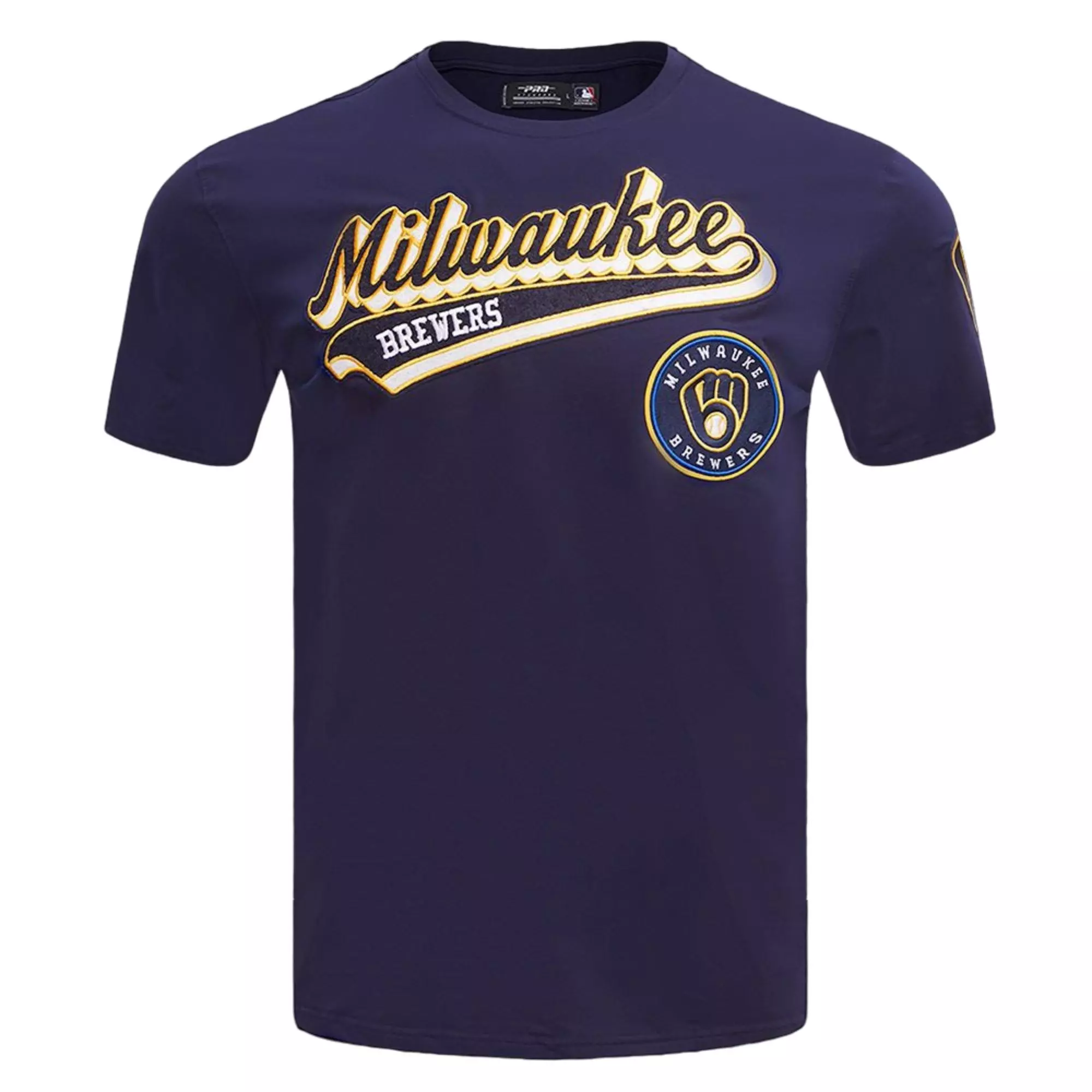 Pro Standard Milwaukee Brewers Script Tail Short Sleeve Tee-Navy - NAVY