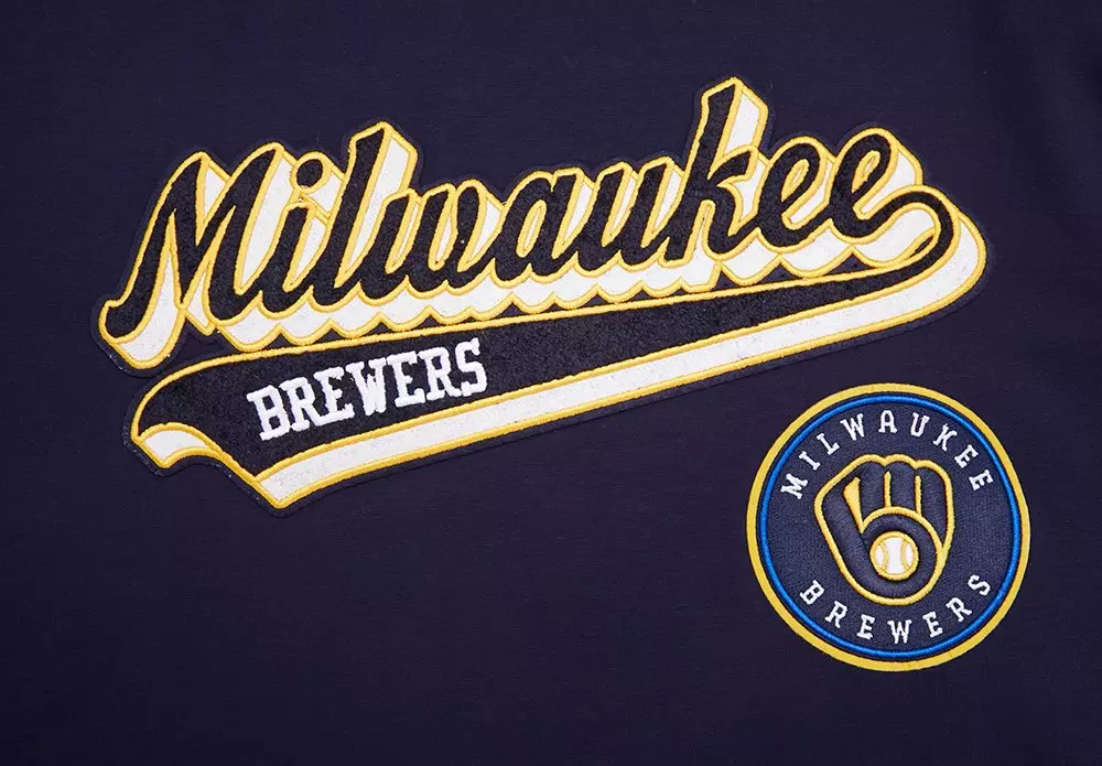 Pro Standard Milwaukee Brewers Script Tail Short Sleeve Tee-Navy - NAVY