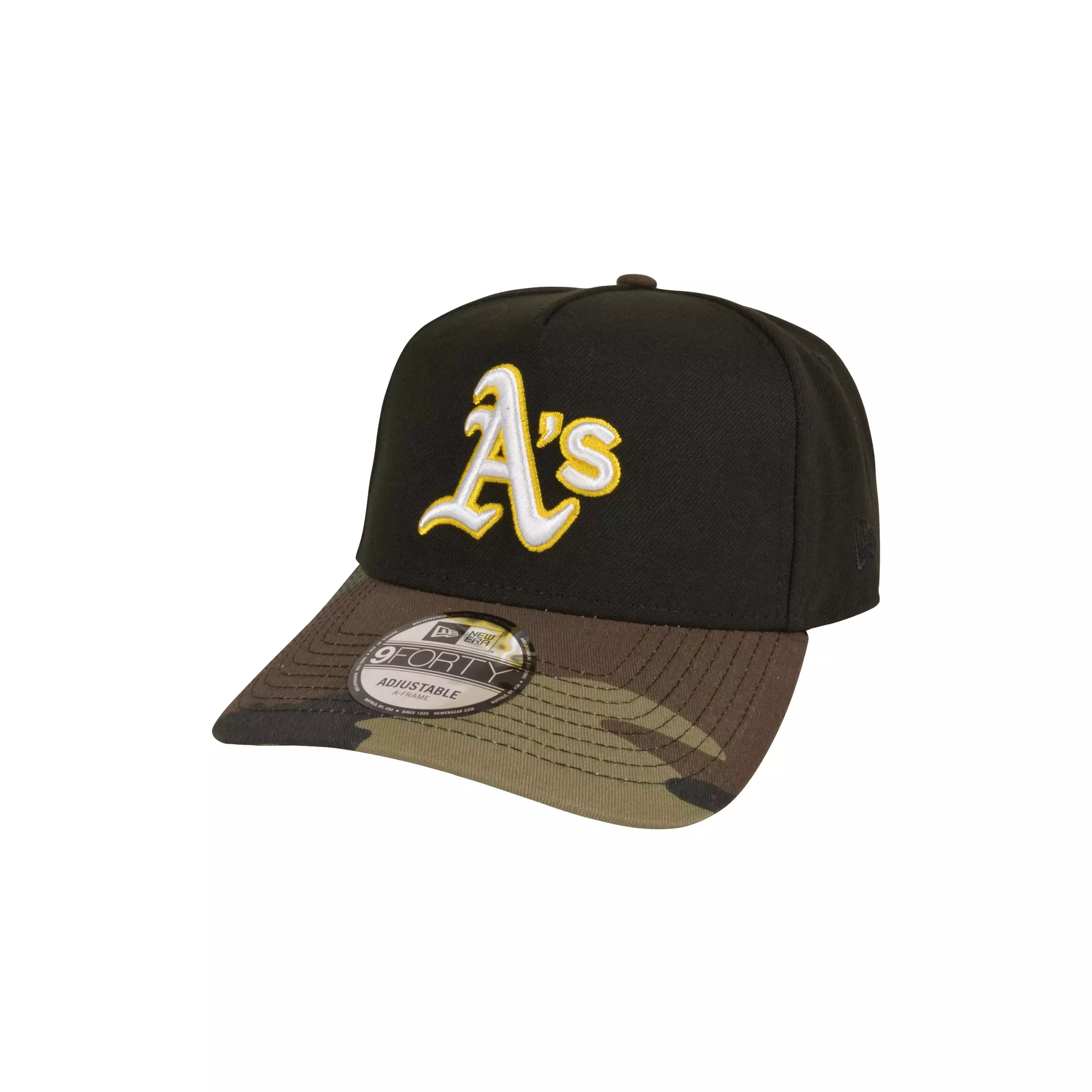 New Era Oakland Athletics 9FORTY A-Frame Camo Bill Snapback Hat-Black/Camo - BLACK/CAMO
