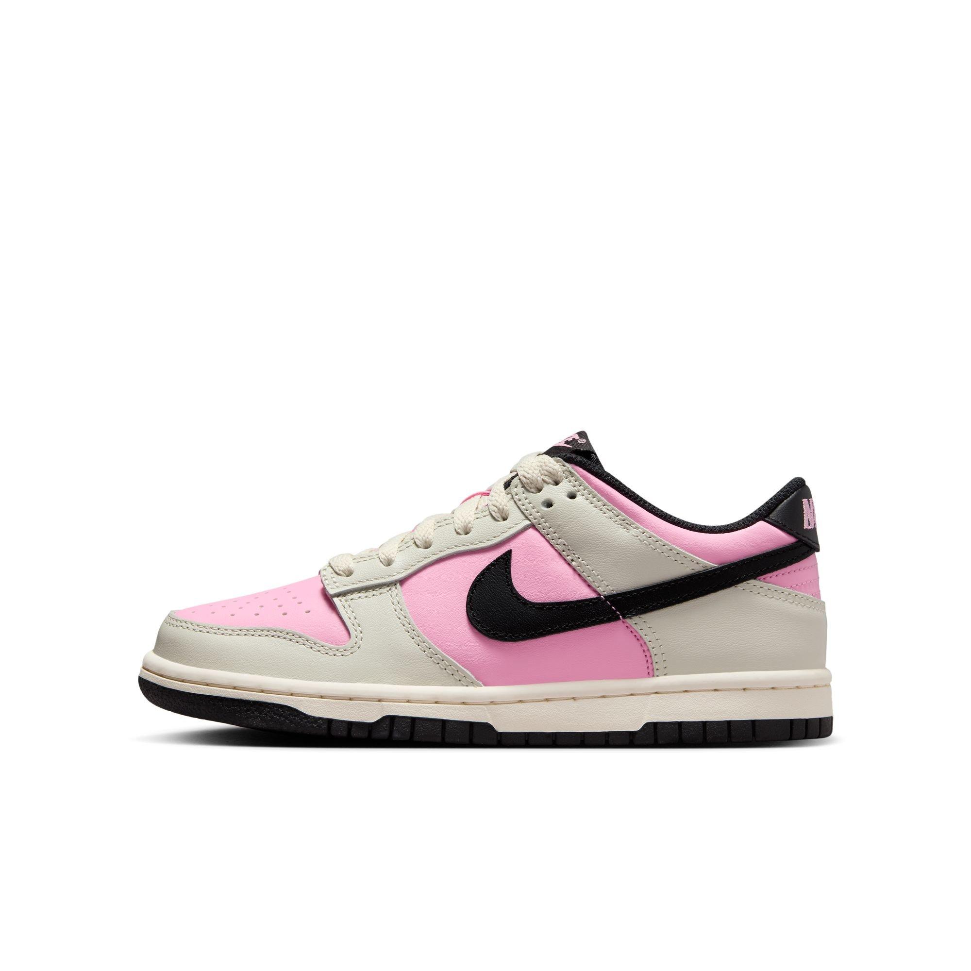 Nike Dunk Low "Pink Rise/Black/Lt Orewood Brn" Grade School Girls' Shoe - BLACK/PINK/GREY Thumbnail View 3