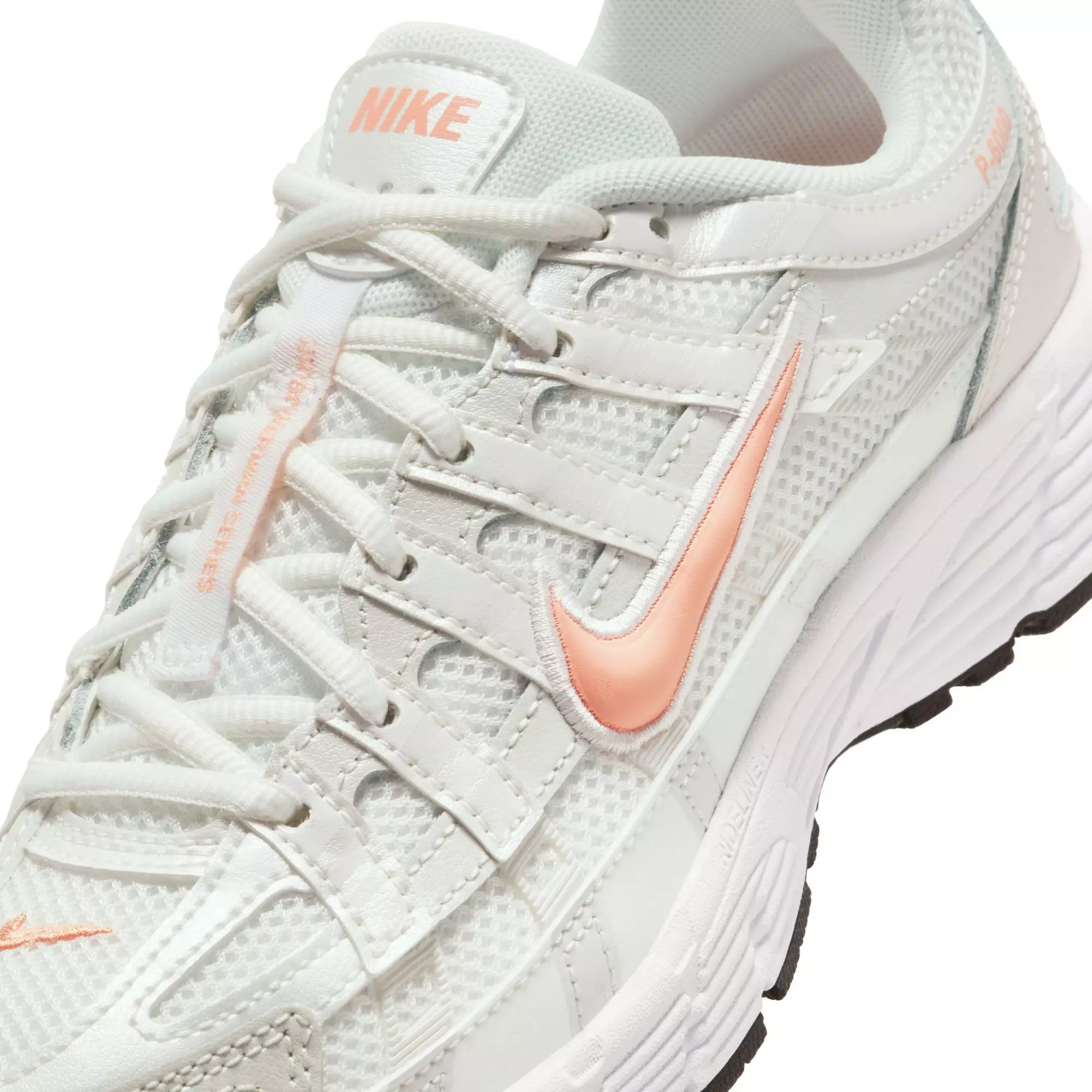 Nike P-6000 "Summit White/Apricot Agate" Grade School Girls' Shoe - WHITE/ORANGE