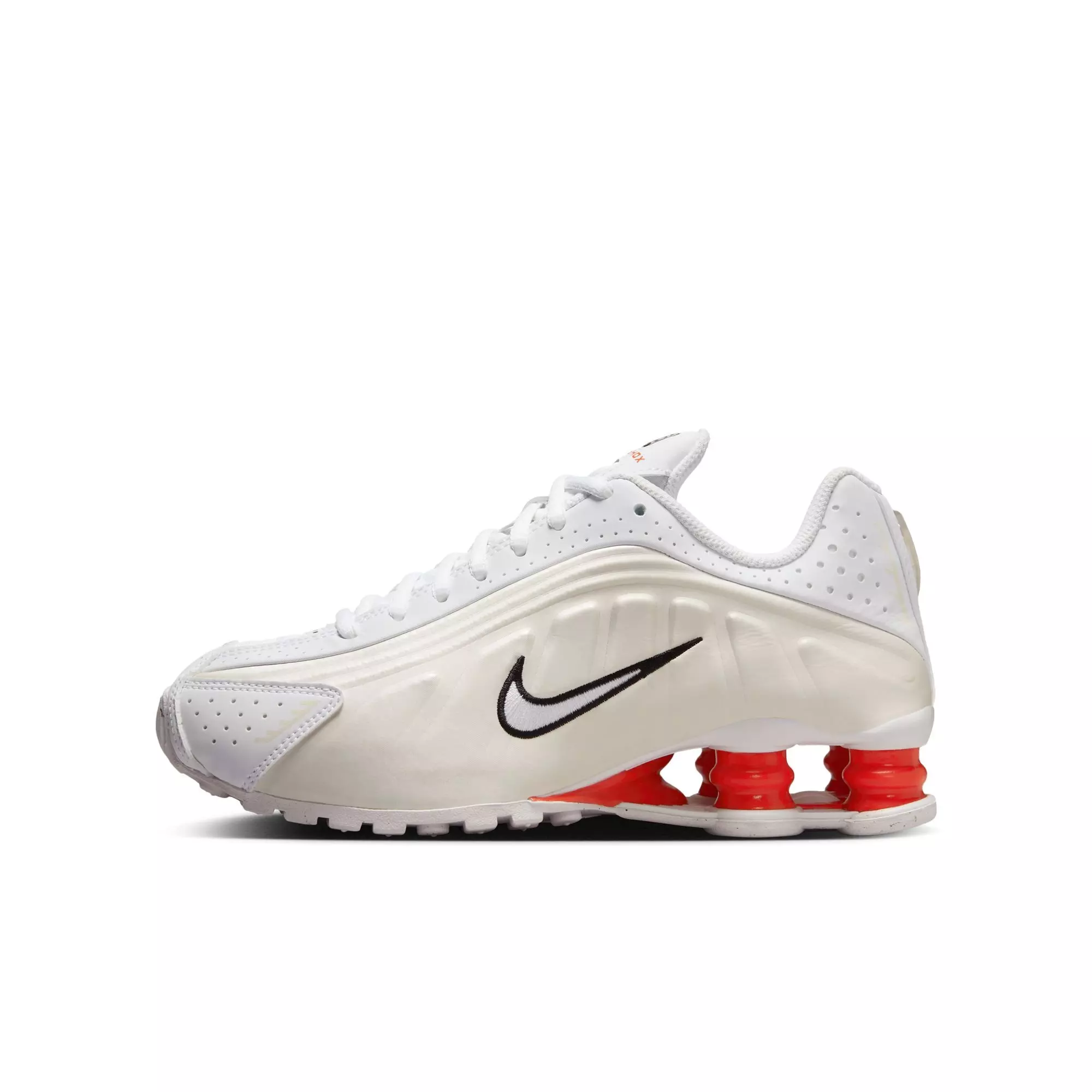 Nike Shox R4 "White/Phantom/Picante Red" Grade School Girls' Shoe - WHITE/RED