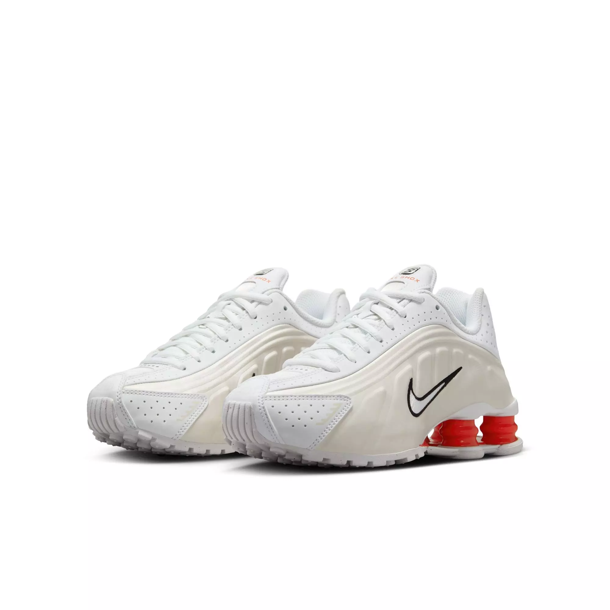 Nike Shox R4 "White/Phantom/Picante Red" Grade School Girls' Shoe - WHITE/RED