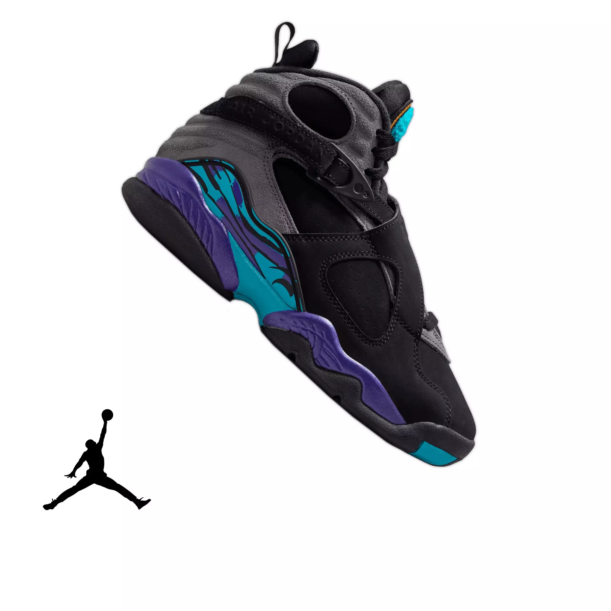 Jordan 8 Retro "Aqua" Grade School Kids' Shoe - BLACK/AQUA