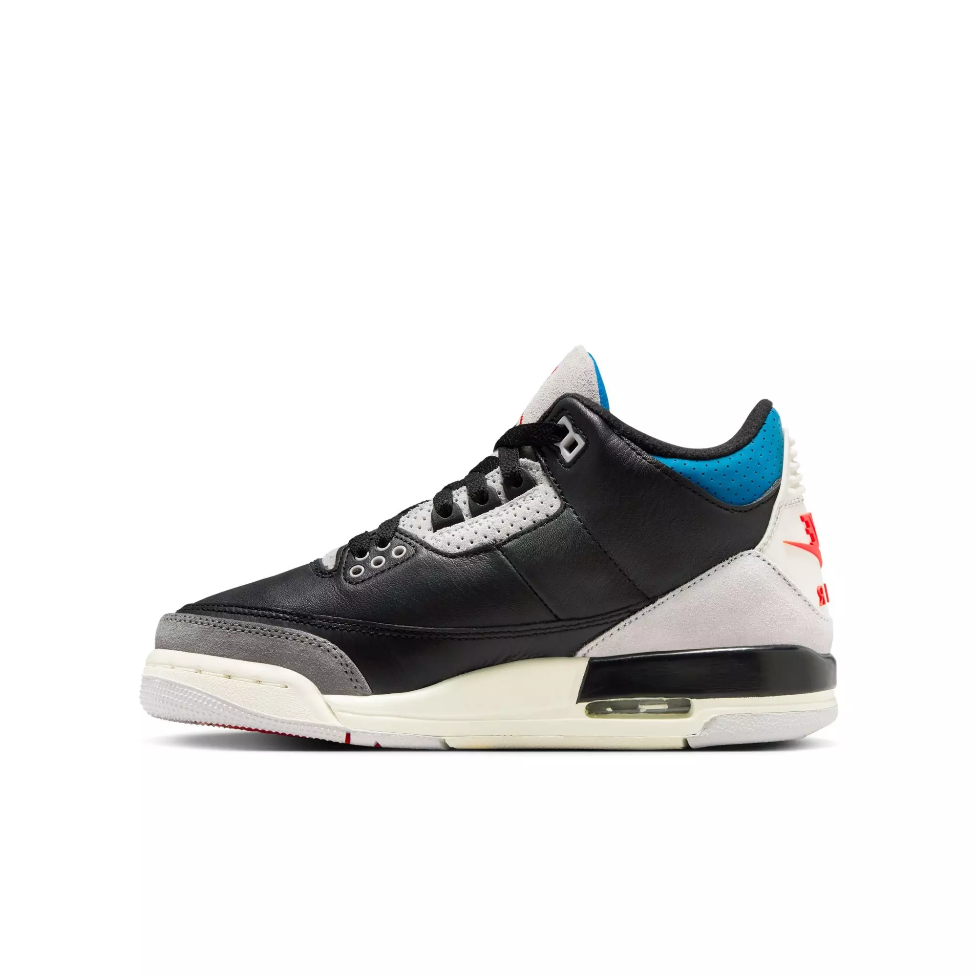 Jordan 3 Retro "Rare Air" Grade School Kids' Shoe - BLACK/CHILE RED/NEUTRAL GREY