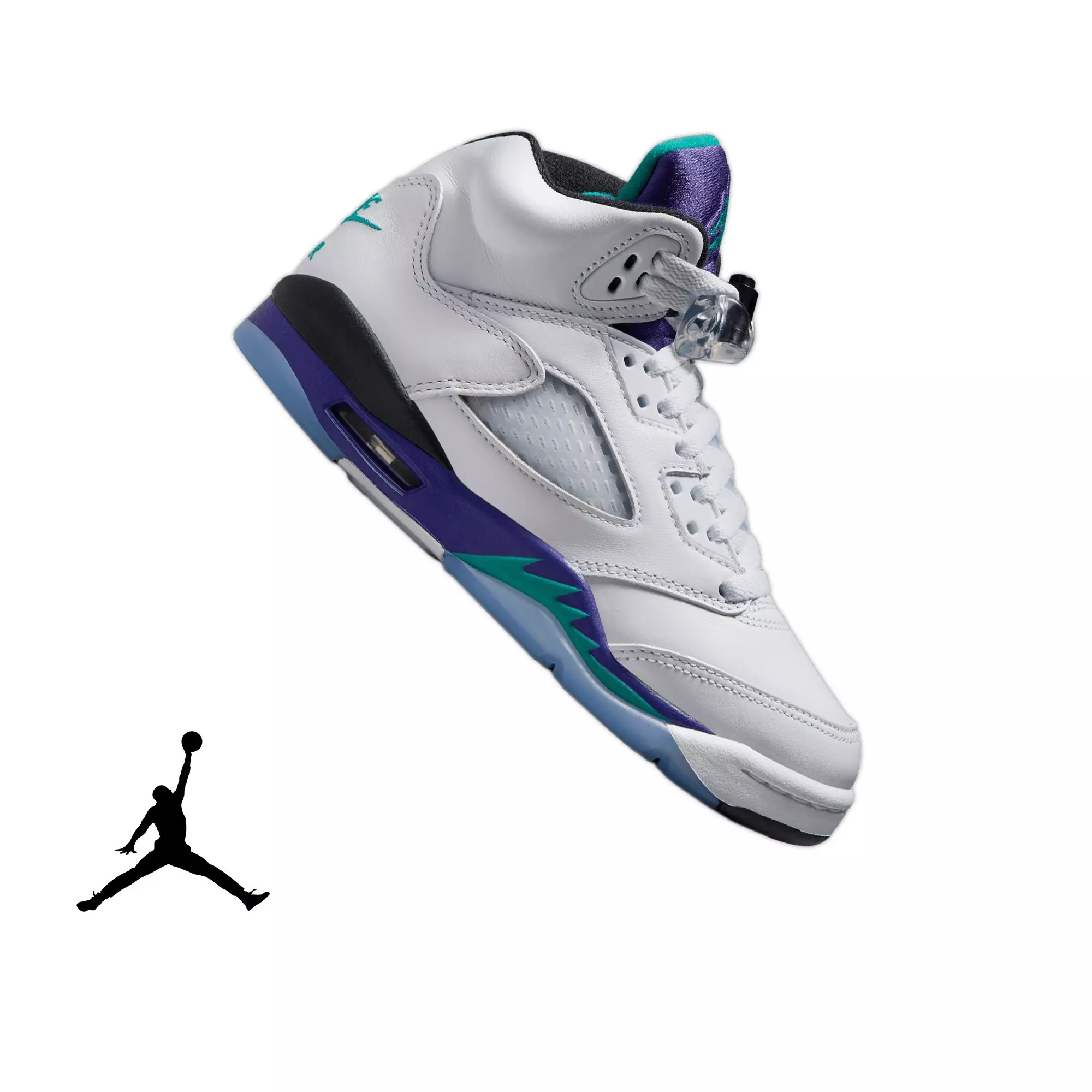 Jordan 5 Retro "Grape" Grade School Kids' Shoe - WHITE/NEW EMERALD/GRAPE ICE