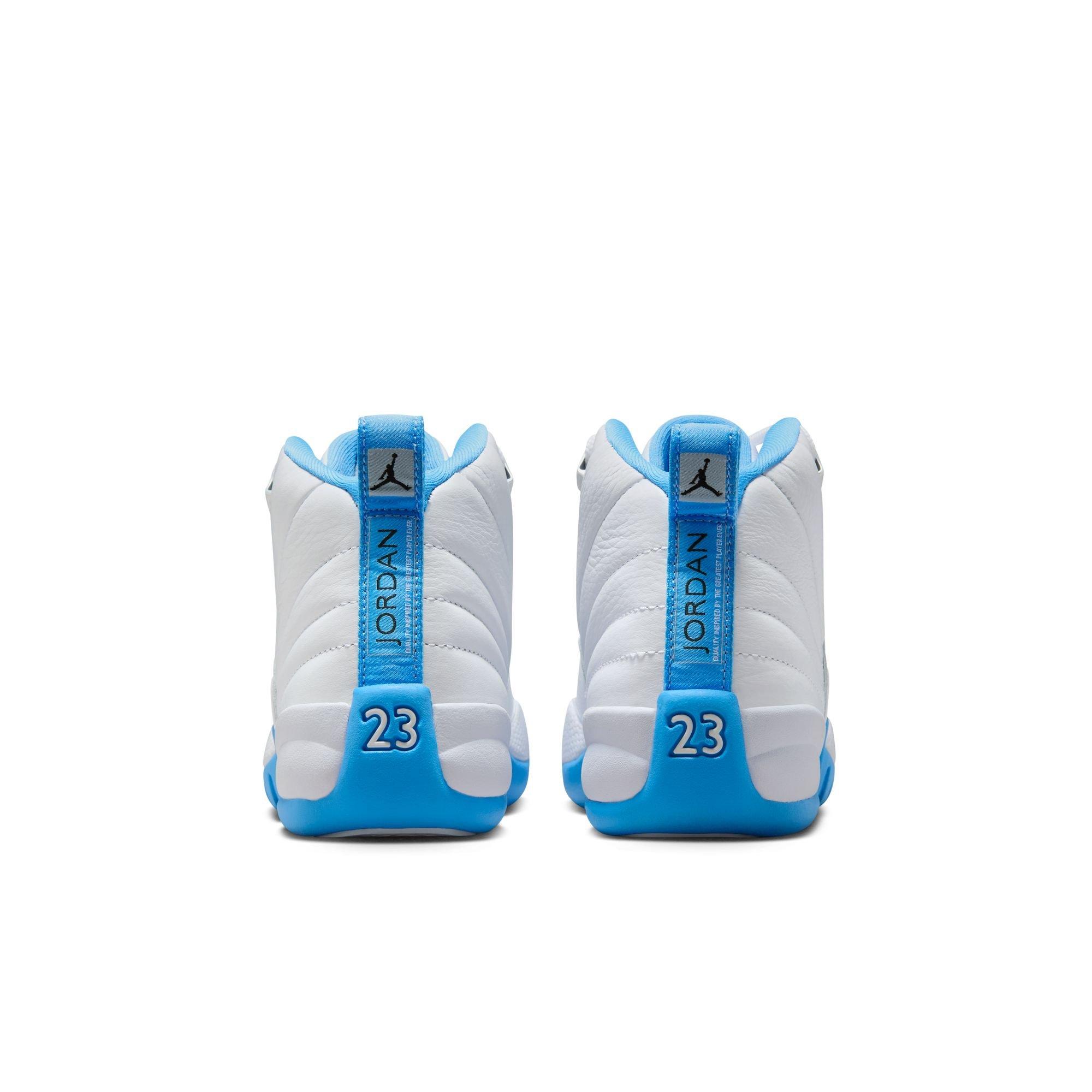 Jordan 12 Retro "White and University Blue" Grade School Kids' Shoe
