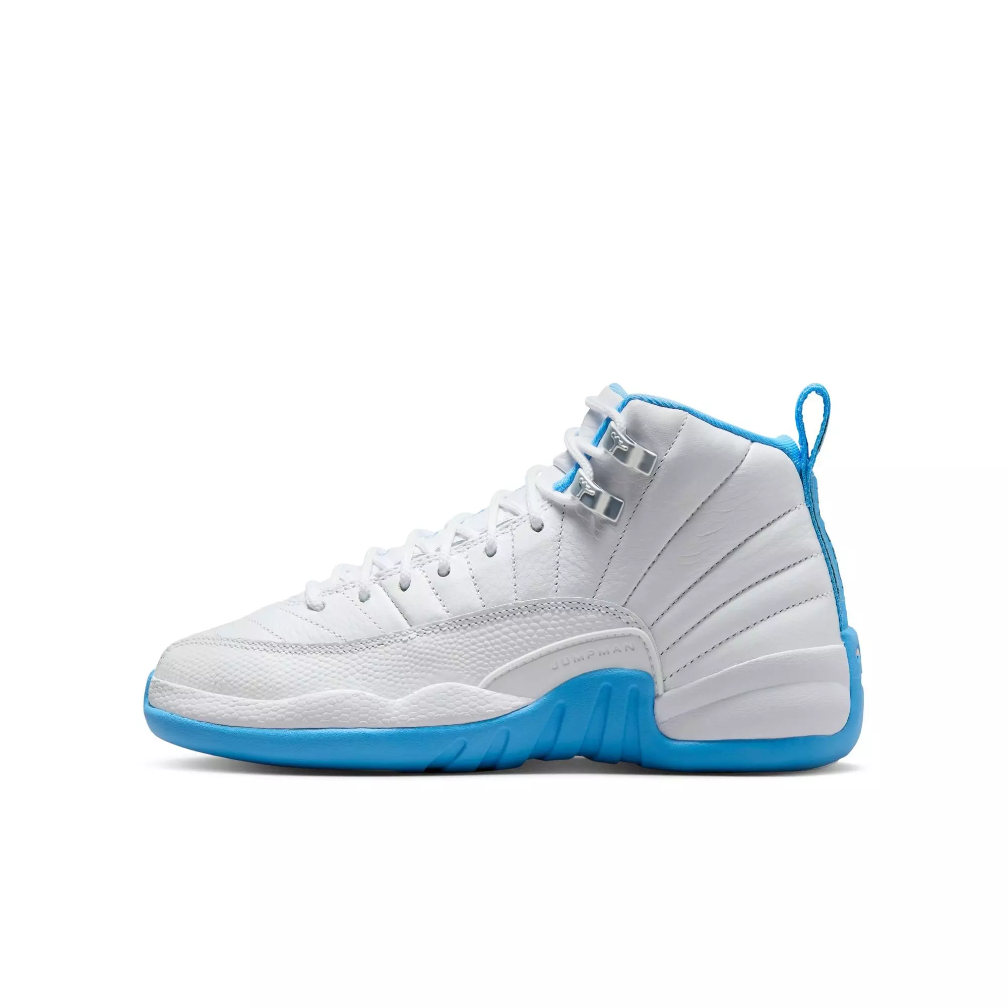 Jordan 12 Retro "White and University Blue" Grade School Kids' Shoe - WHITE/BLUE