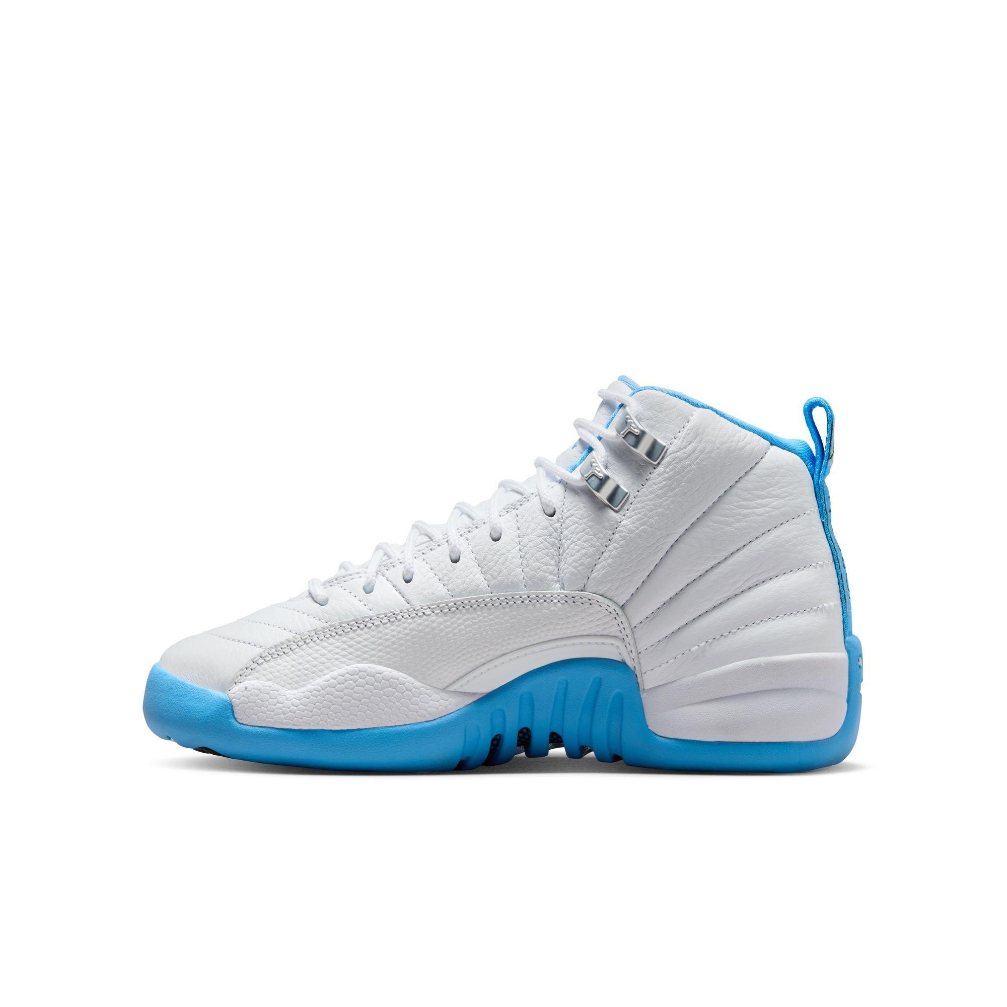 Jordan 12 Retro "White and University Blue" Grade School Kids' Shoe