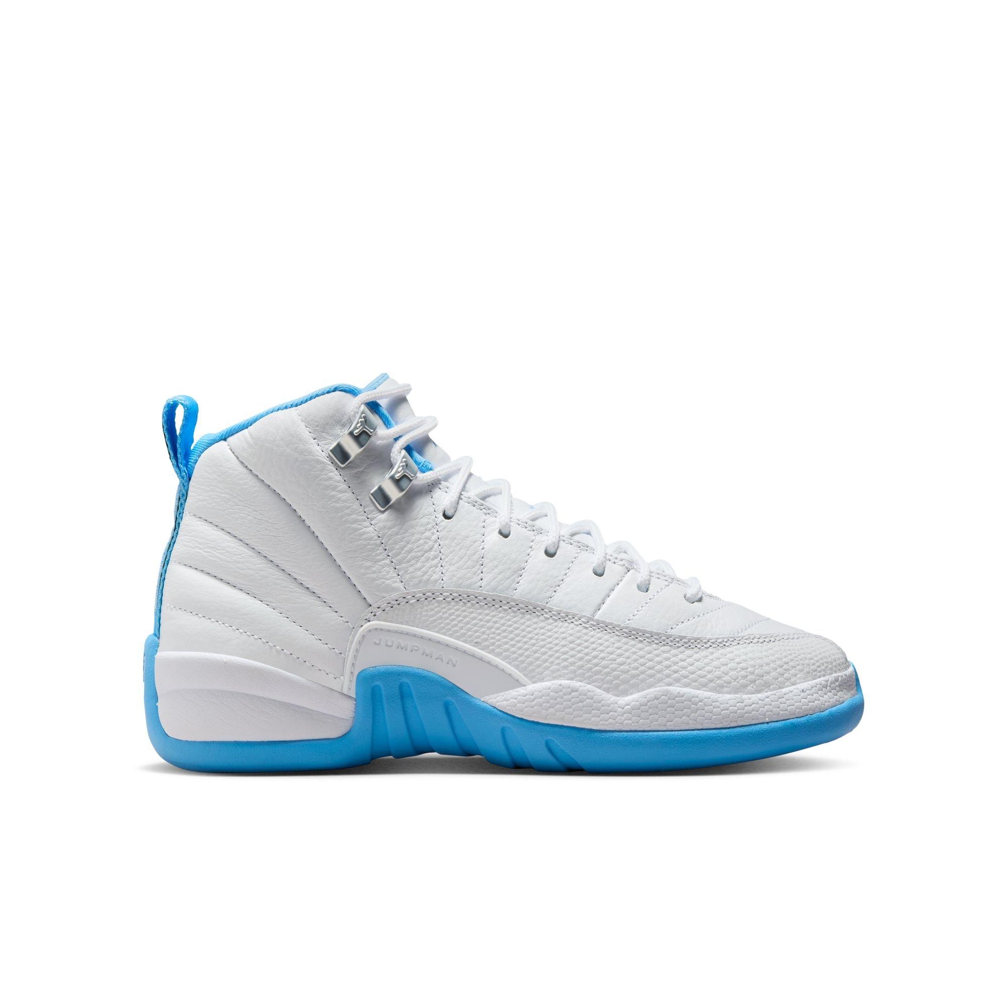 Jordan 12 Retro "White and University Blue" Grade School Kids' Shoe