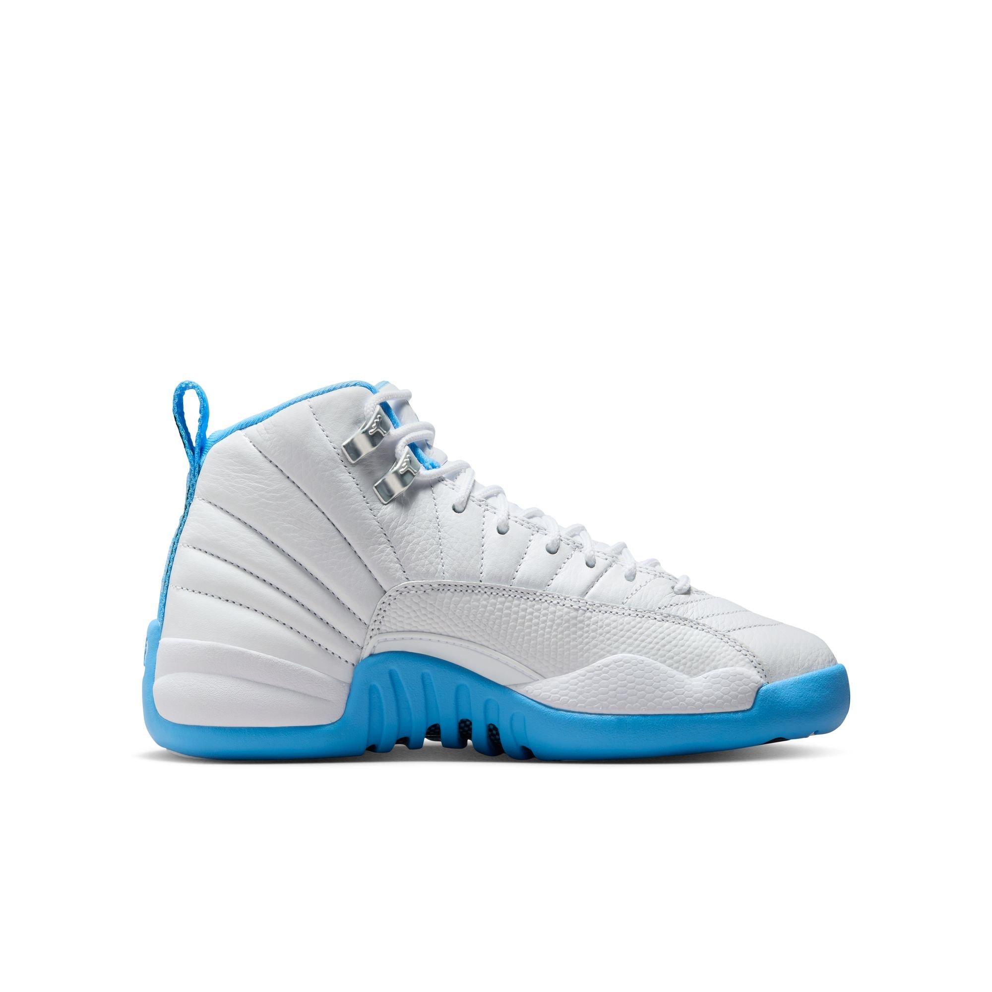 Jordan 12 Retro "White and University Blue" Grade School Kids' Shoe