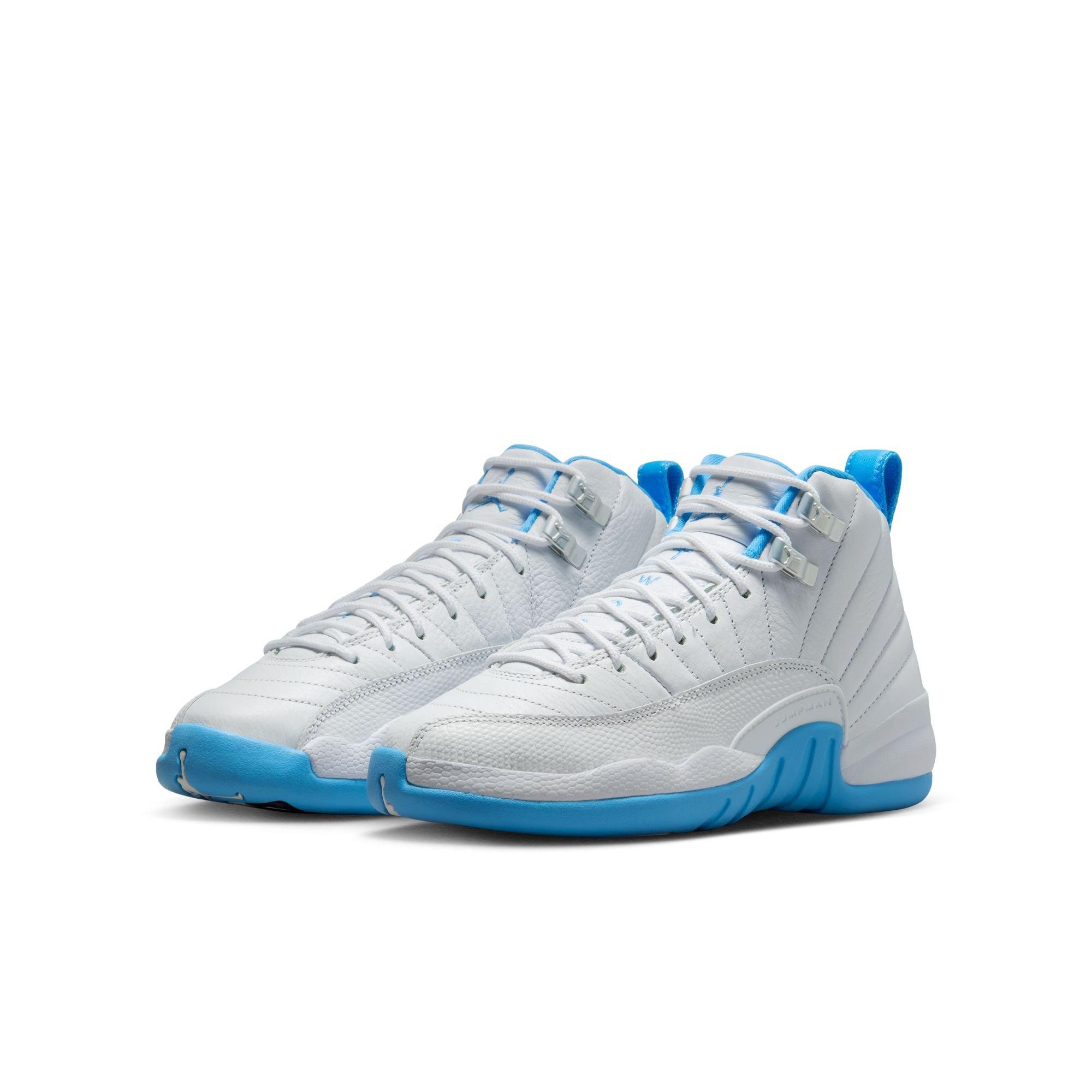 Jordan 12 Retro "White and University Blue" Grade School Kids' Shoe