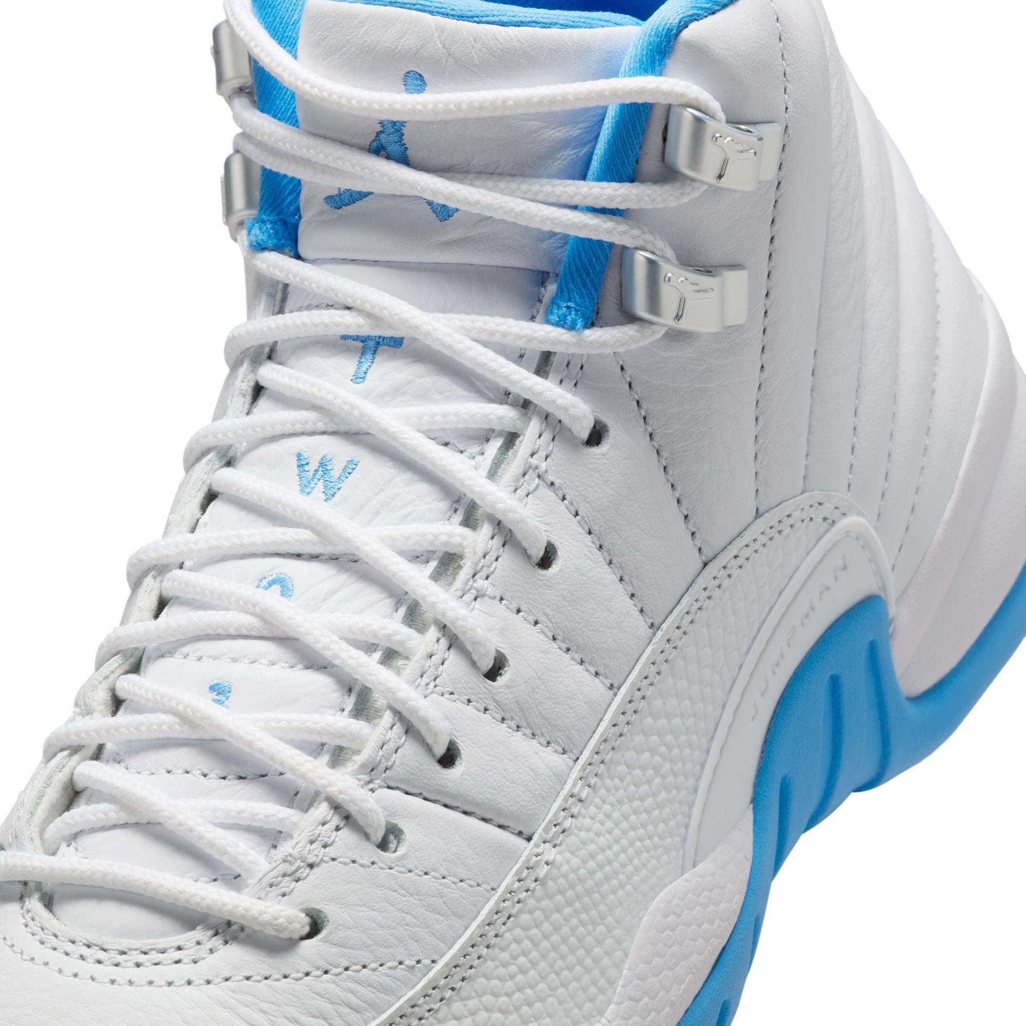 Jordan 12 Retro "White and University Blue" Grade School Kids' Shoe