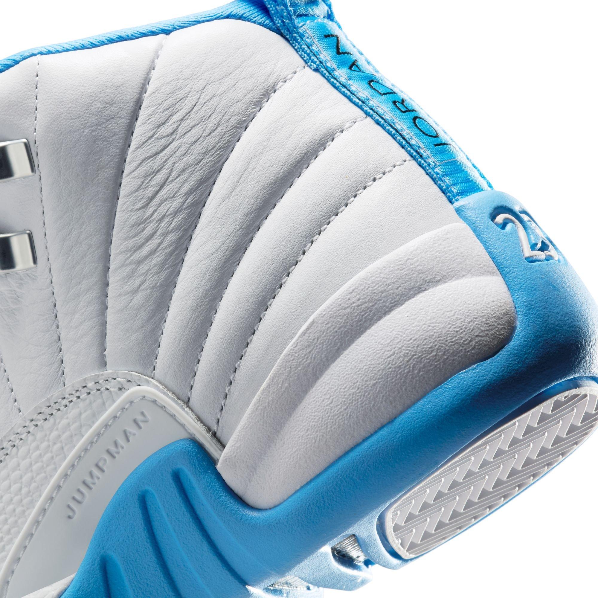 Jordan 12 Retro "White and University Blue" Grade School Kids' Shoe