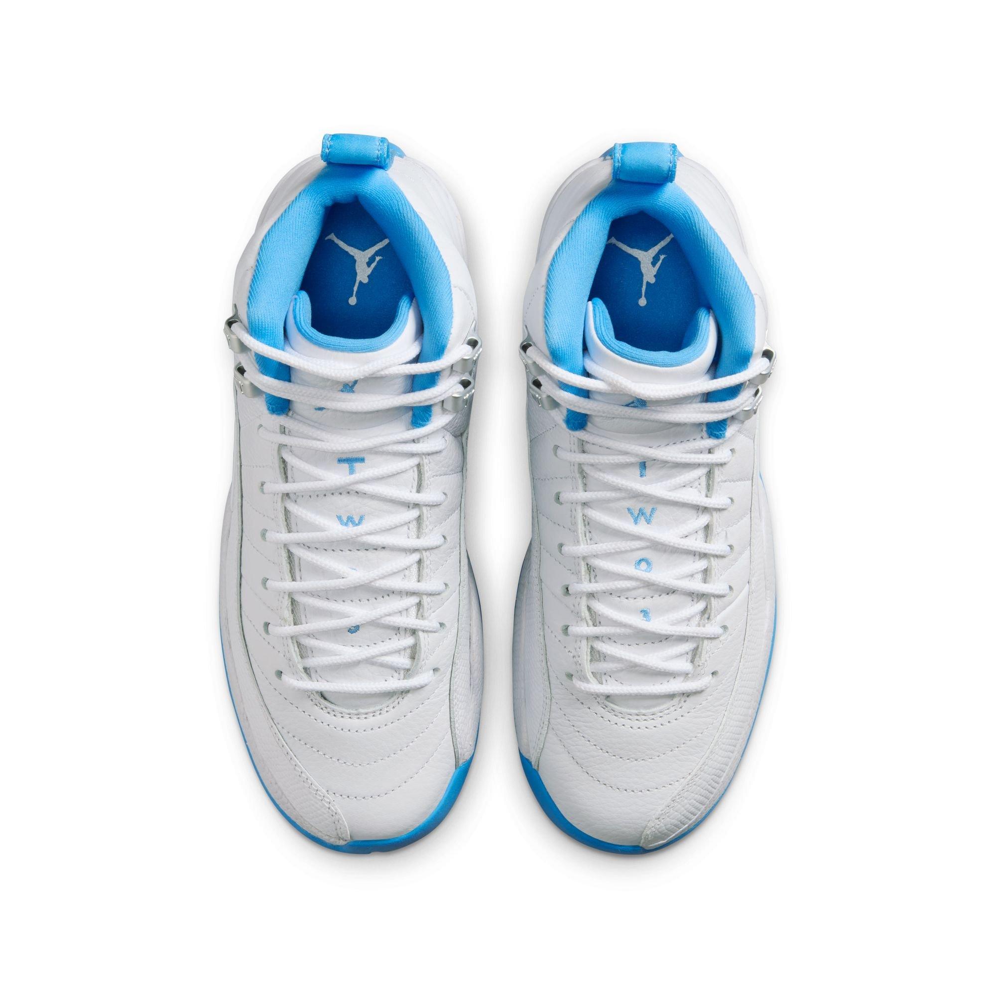 Jordan 12 Retro "White and University Blue" Grade School Kids' Shoe