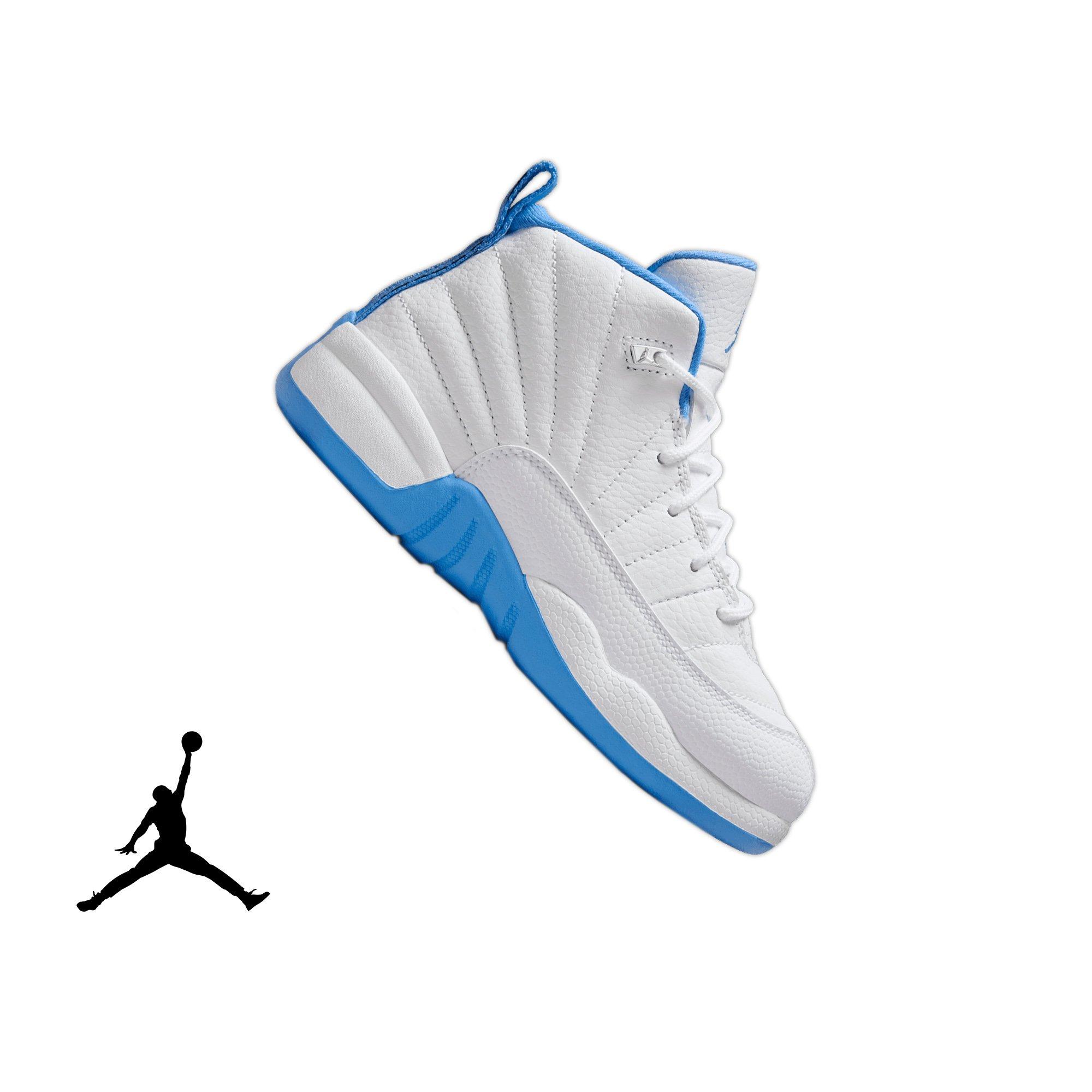 Jordan 12 Retro "White and University Blue" Preschool Kids' Shoe