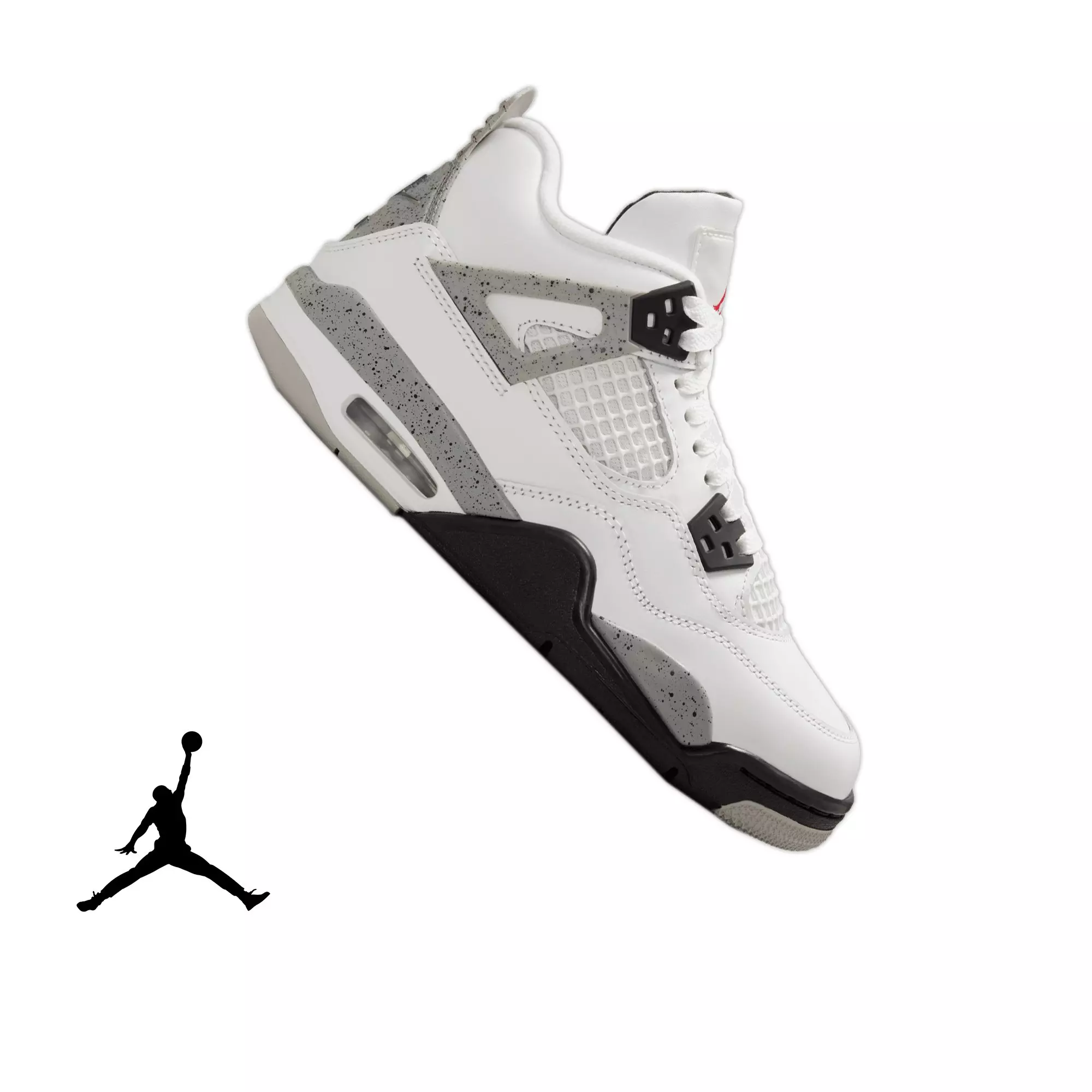 Jordan 4 Retro "White Cement" Grade School Kids' Shoe - SUMMIT WHITE/FIRE RED/CEMENT GREY