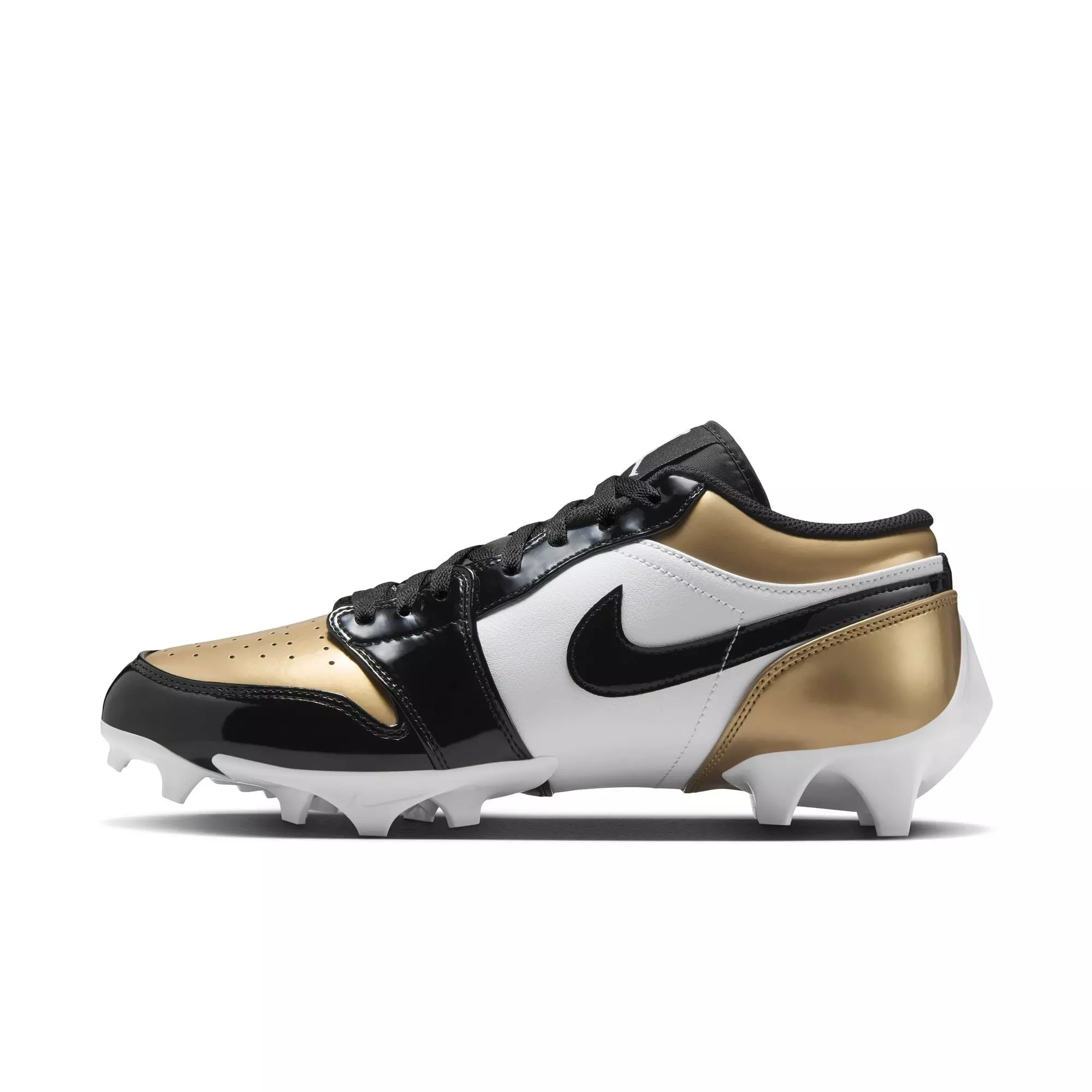 Jordan 1 Low TD "Metallic Gold/Black/White" Men's Football Cleat - GOLD/BLACK/WHITE