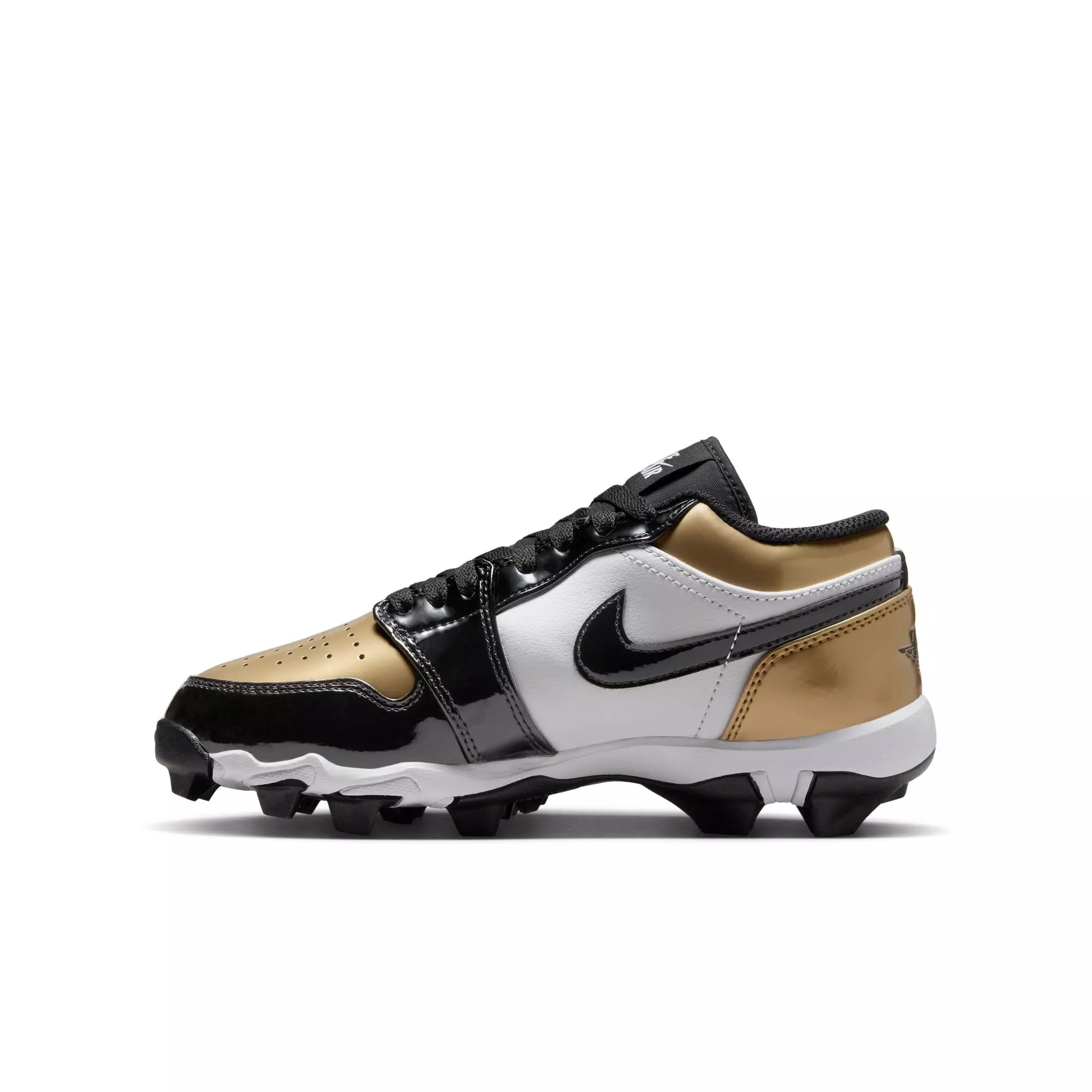 Jordan 1 Low "Metallic Gold/Black/White" Grade School Boys' Football Cleat - GOLD/BLACK/WHITE