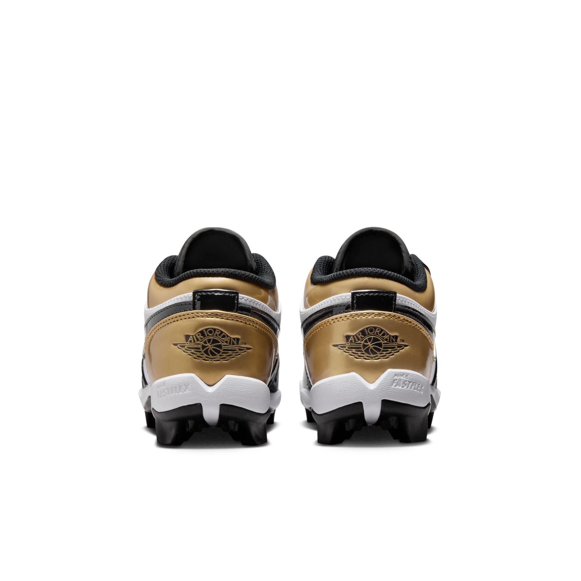 NEW Air Jordan size 13 Cleats Retro 1 Low Gold Shoes Jordan 1 Low Cleats Gold Black White Little/Big Kids main image 3
