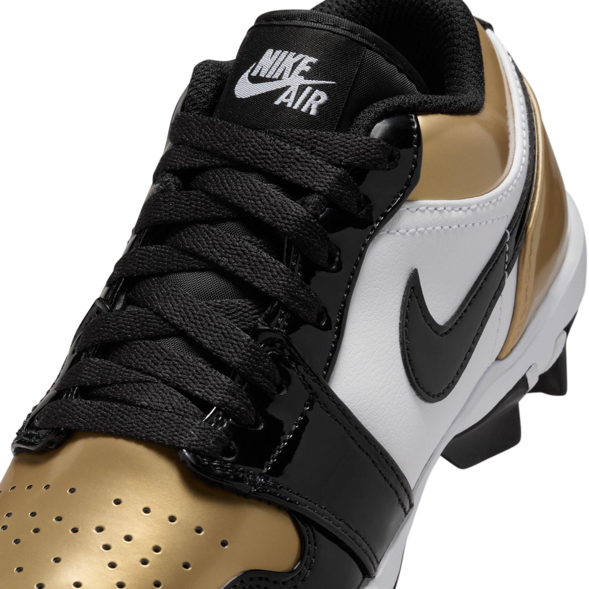 NEW Air Jordan size 13 Cleats Retro 1 Low Gold Shoes Jordan 1 Low Cleats Gold Black White Little/Big Kids main image 2