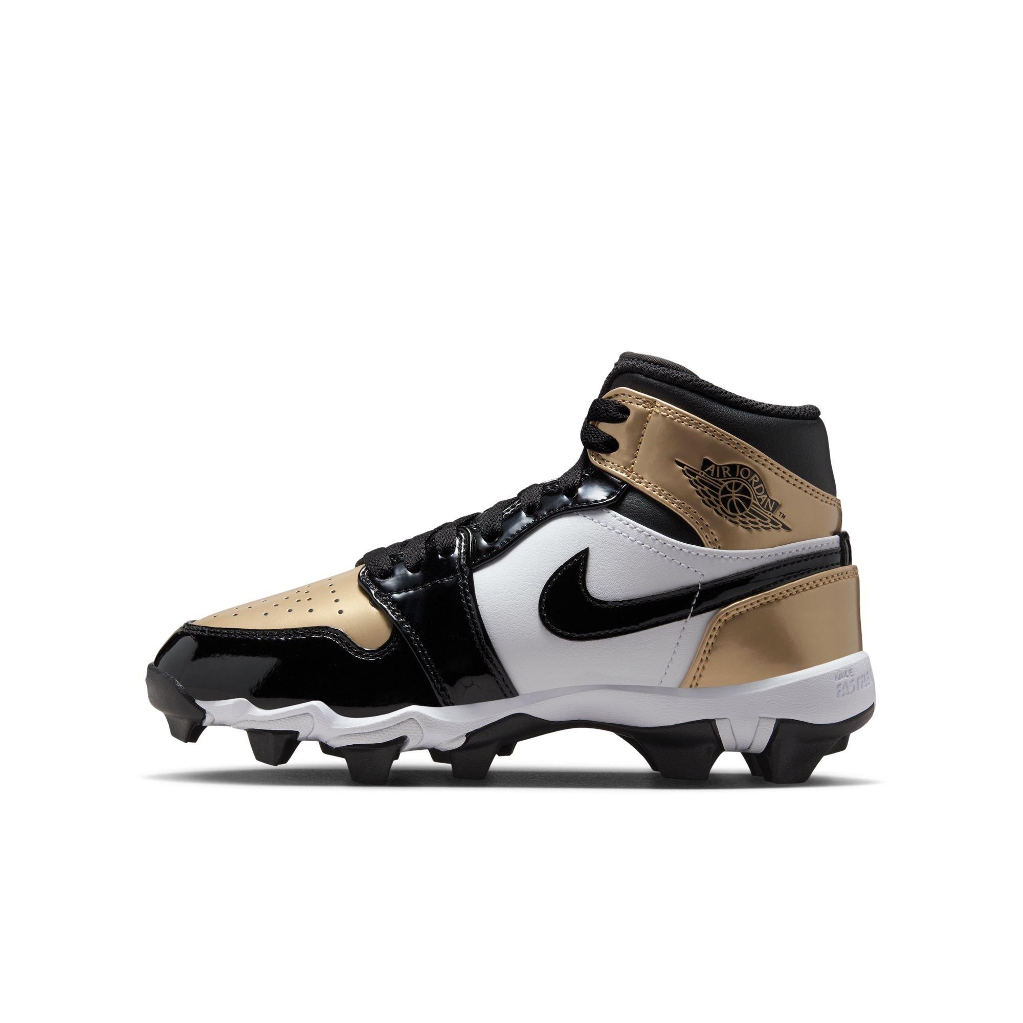 Jordan 1 Mid Grade School Boys' "Metallic Gold/Black/White" Football Cleat​