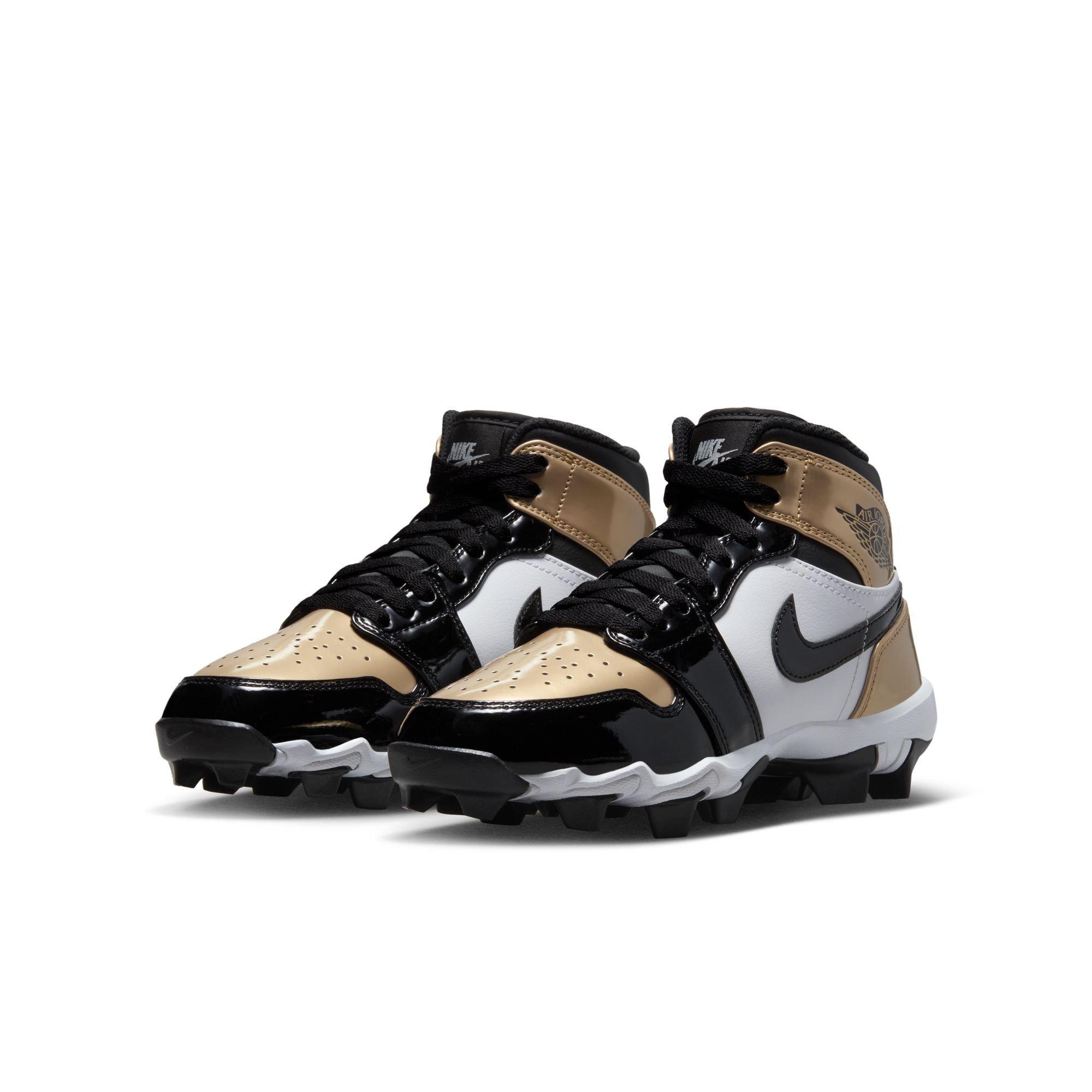 Jordan 1 Mid Grade School Boys' "Metallic Gold/Black/White" Football Cleat​