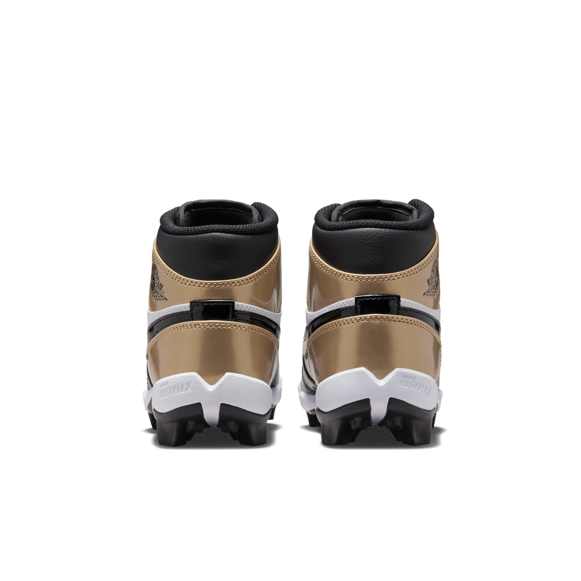 Jordan 1 Mid Grade School Boys' "Metallic Gold/Black/White" Football Cleat​