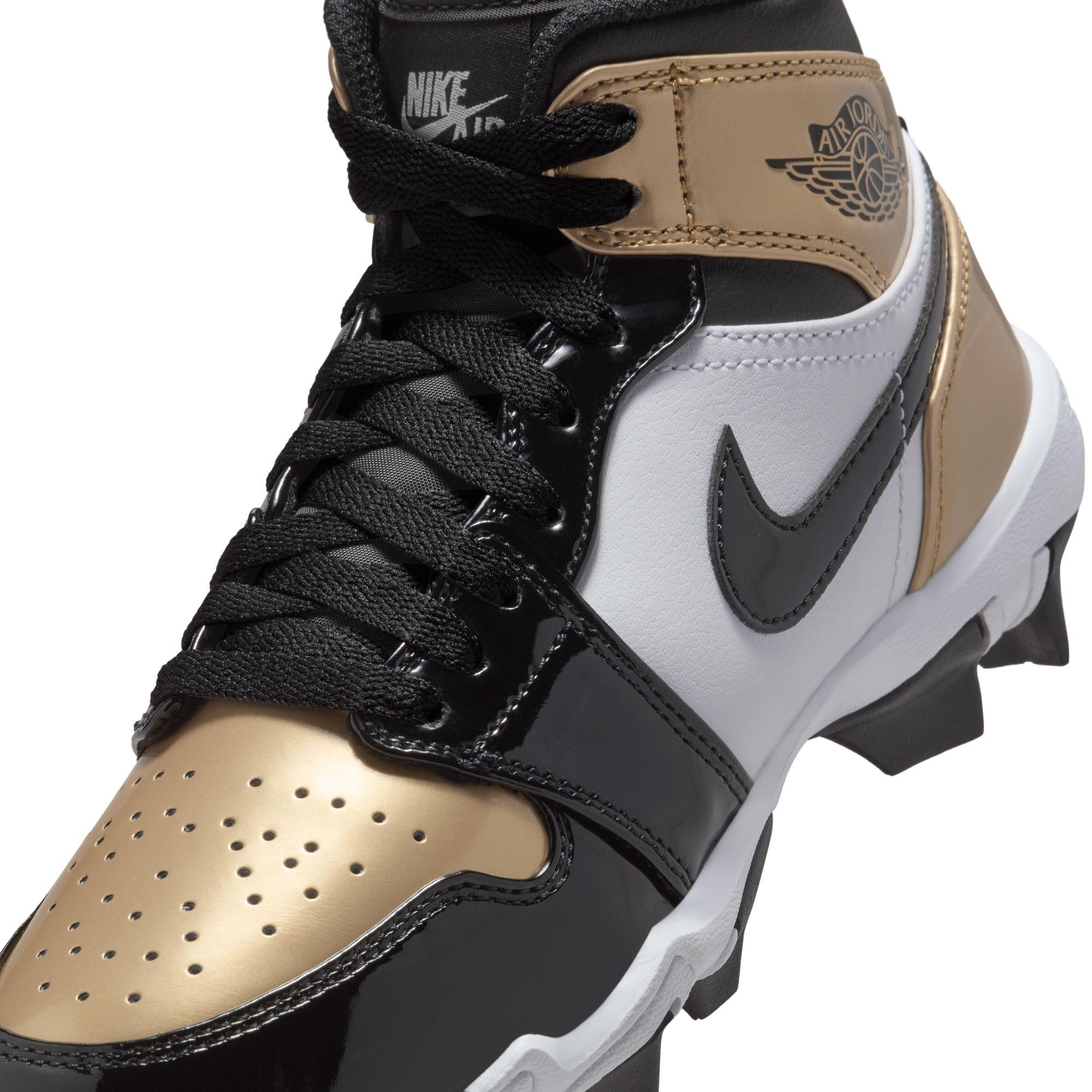 Jordan 1 Mid Grade School Boys' "Metallic Gold/Black/White" Football Cleat​