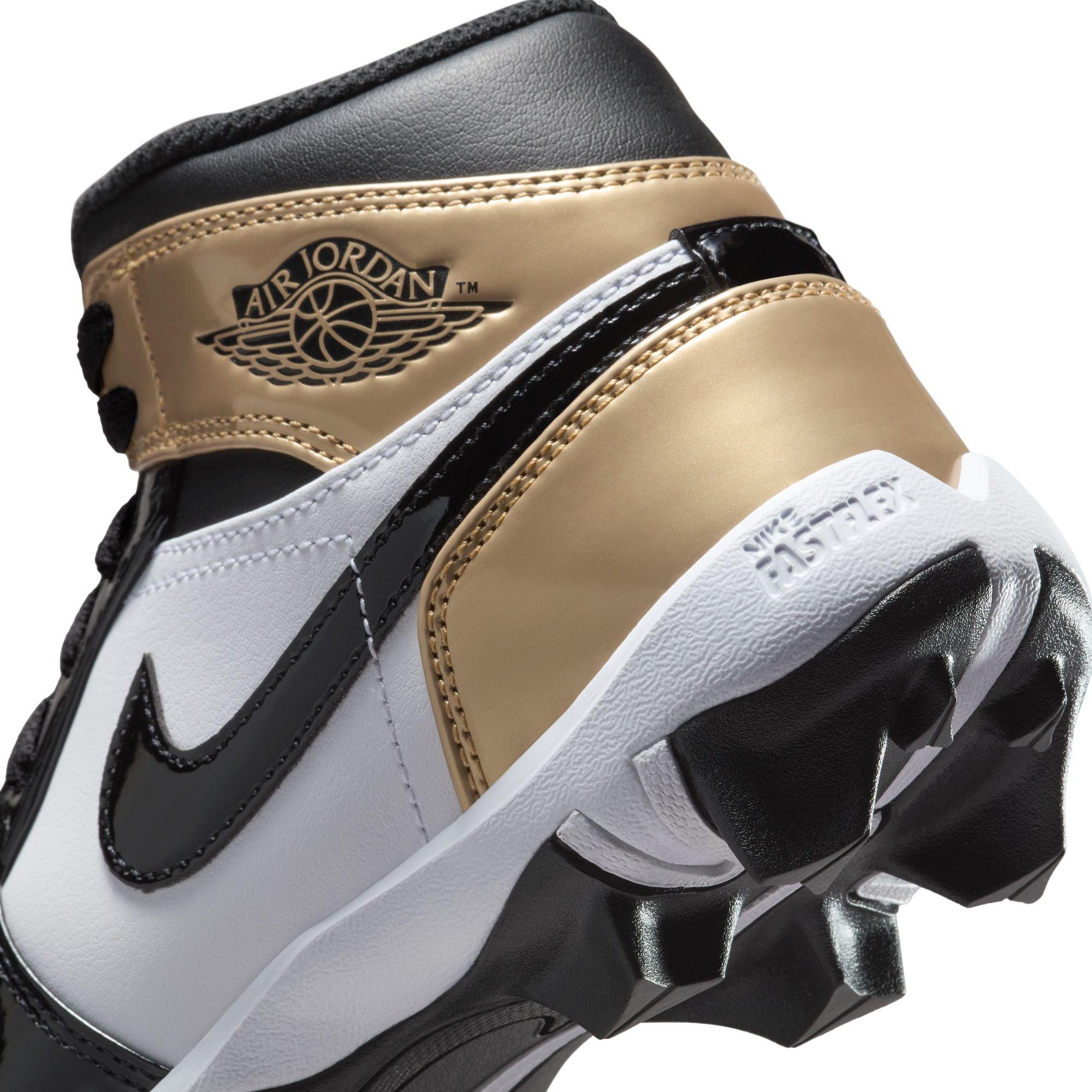 Jordan 1 Mid Grade School Boys' "Metallic Gold/Black/White" Football Cleat​