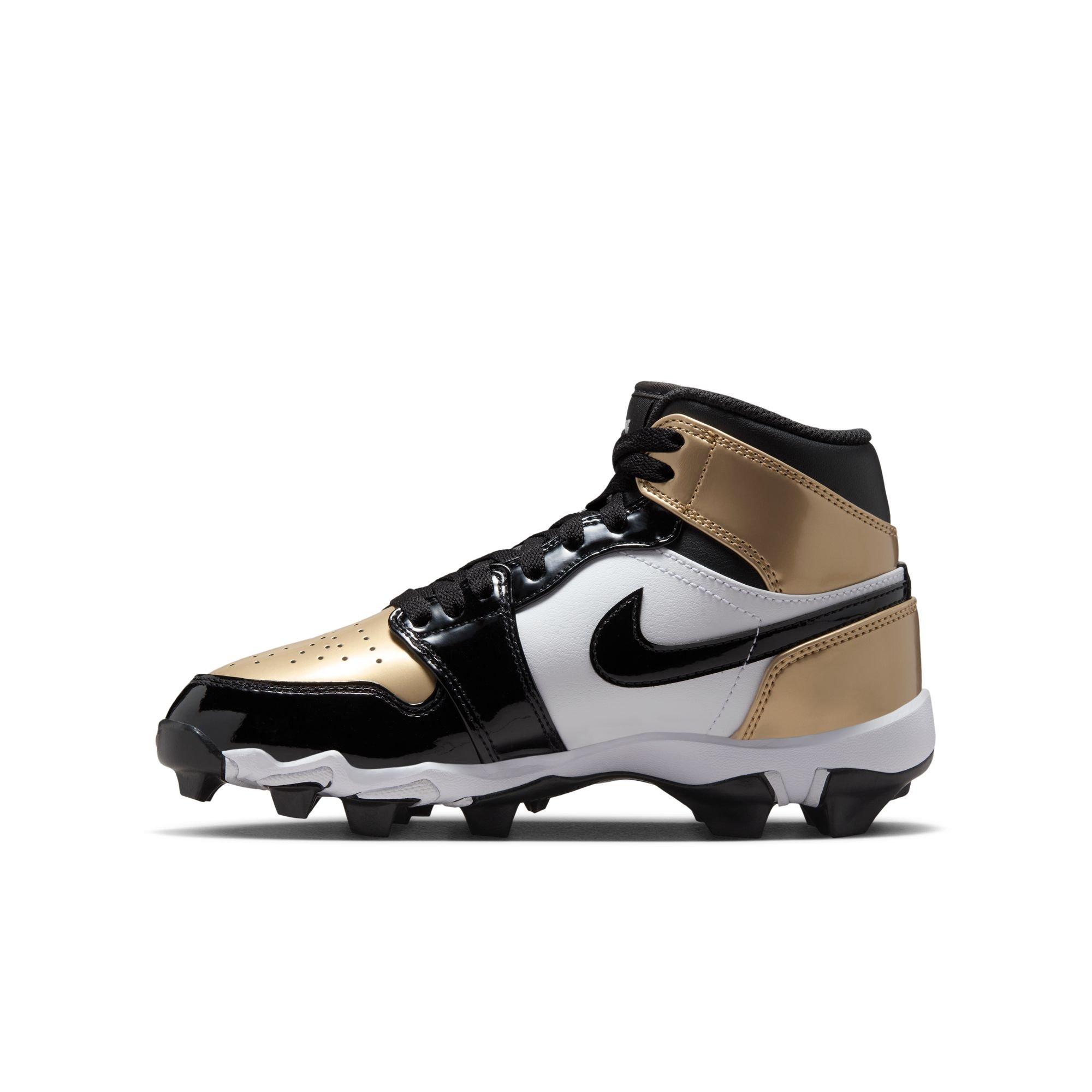 Metallic Gold/Black/White Jordan Mid Kids Cleats Hibbett