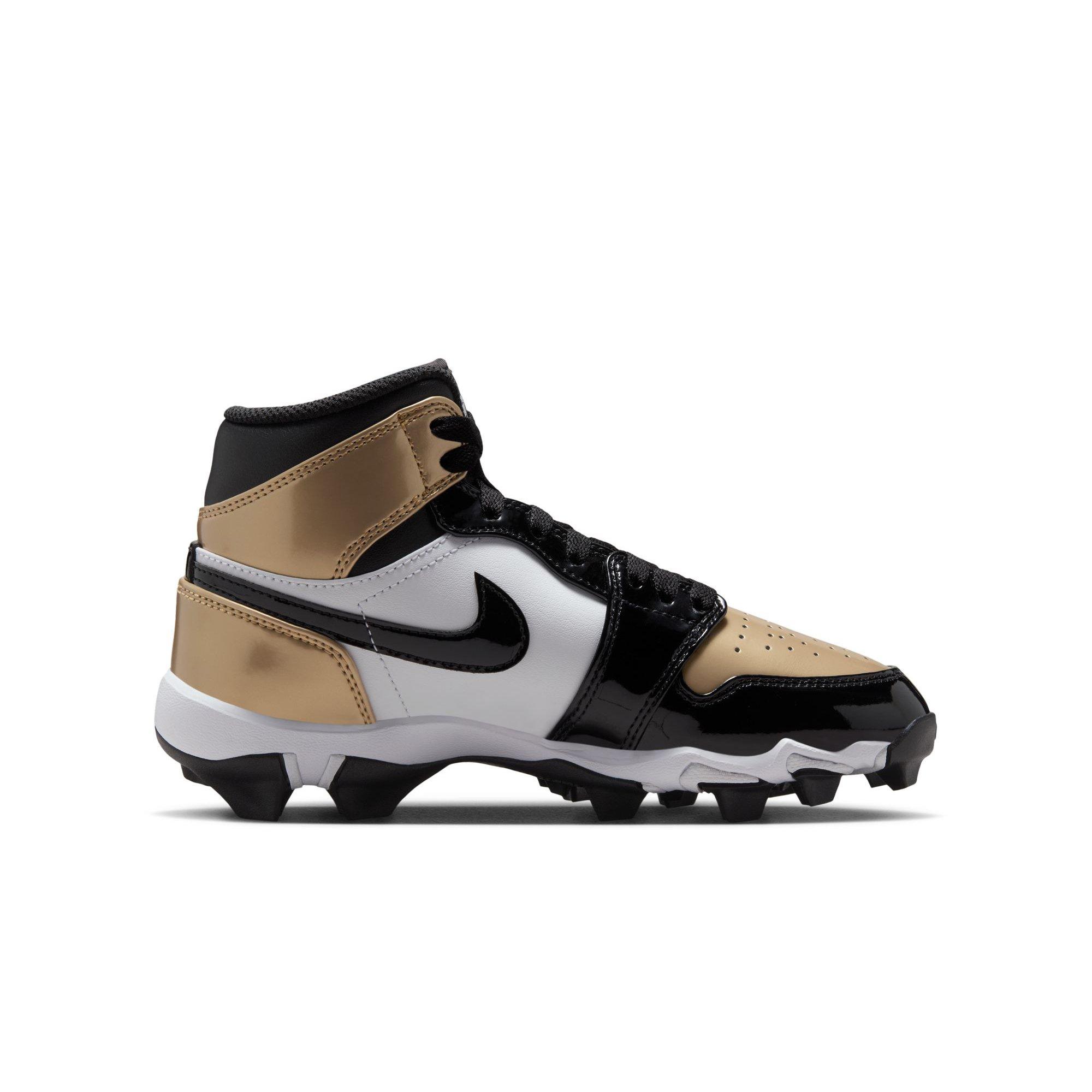 Metallic Gold/Black/White Jordan Mid Kids Cleats Hibbett
