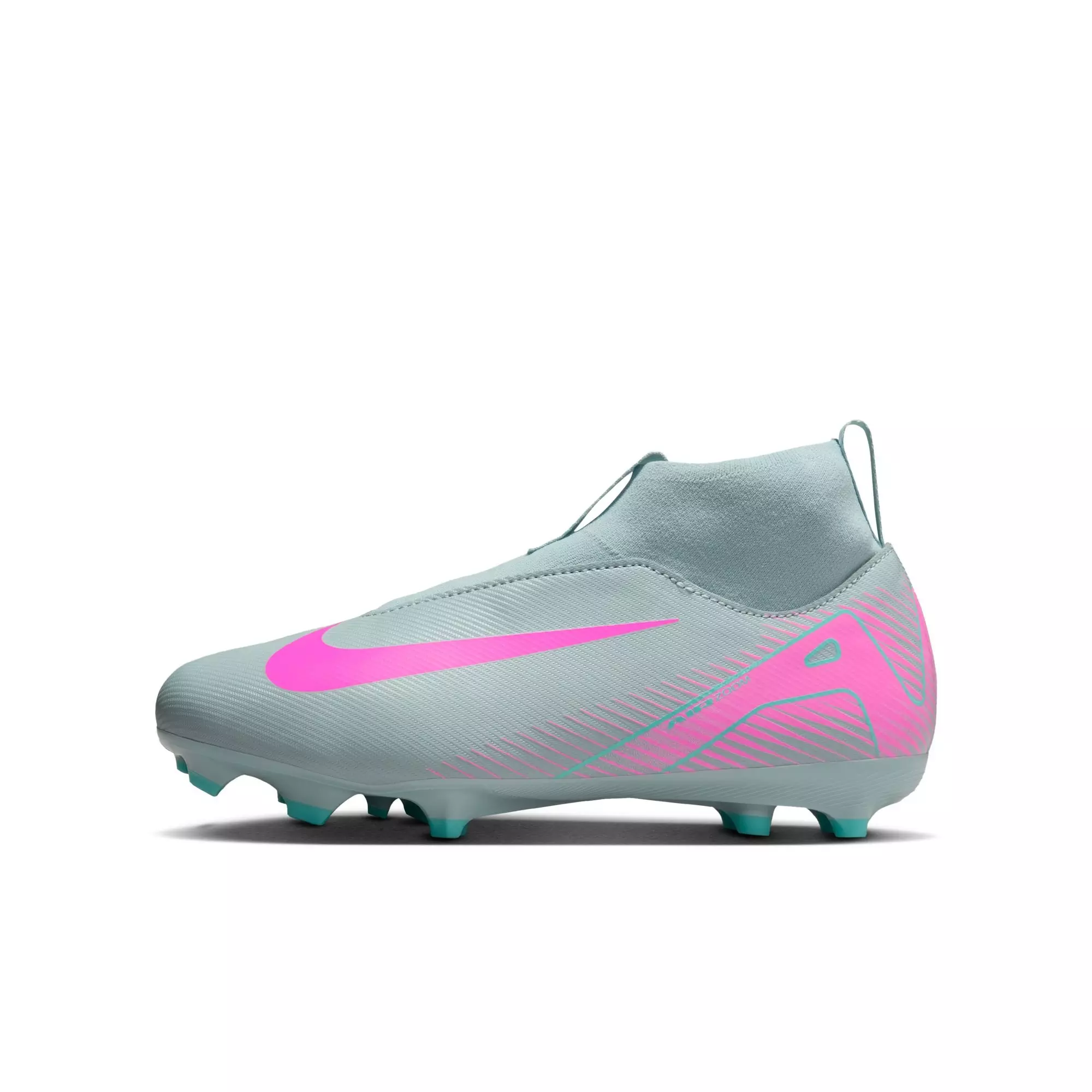 Nike Jr. Mercurial Superfly 10 Academy​ MG "Ocean Cube/Pink Blast" Grade School Boys' Soccer Cleat - GREY/PINK