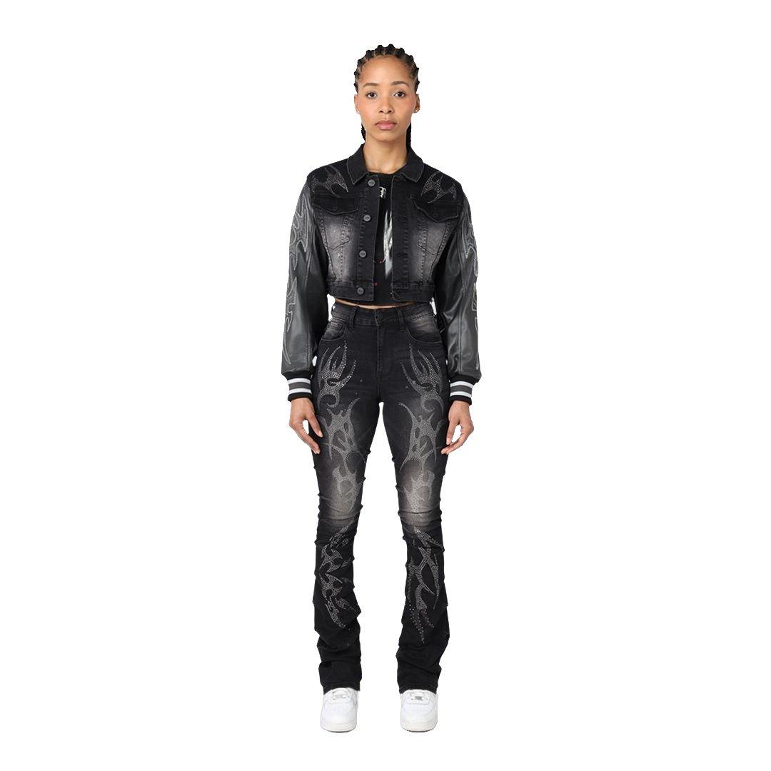 Smoke Rise Women's Denim Wings Jacket - Black - BLACK Thumbnail View 1
