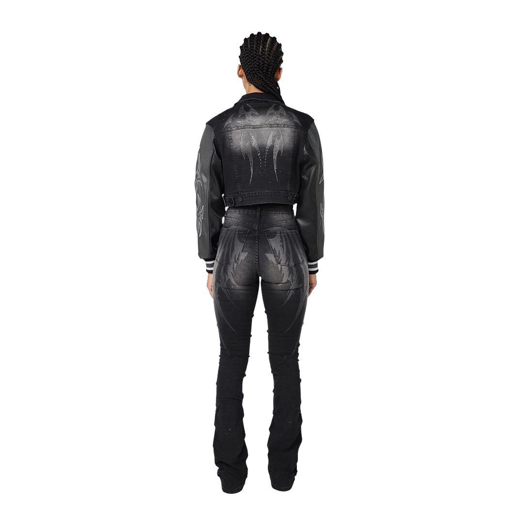 Smoke Rise Women's Denim Wings Jacket - Black - BLACK Thumbnail View 2