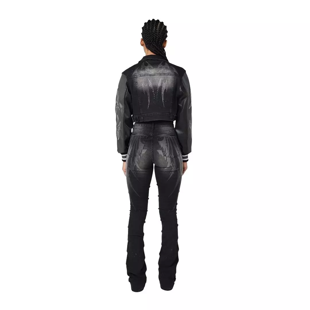 Smoke Rise Women's Denim Wings Jacket - Black - BLACK