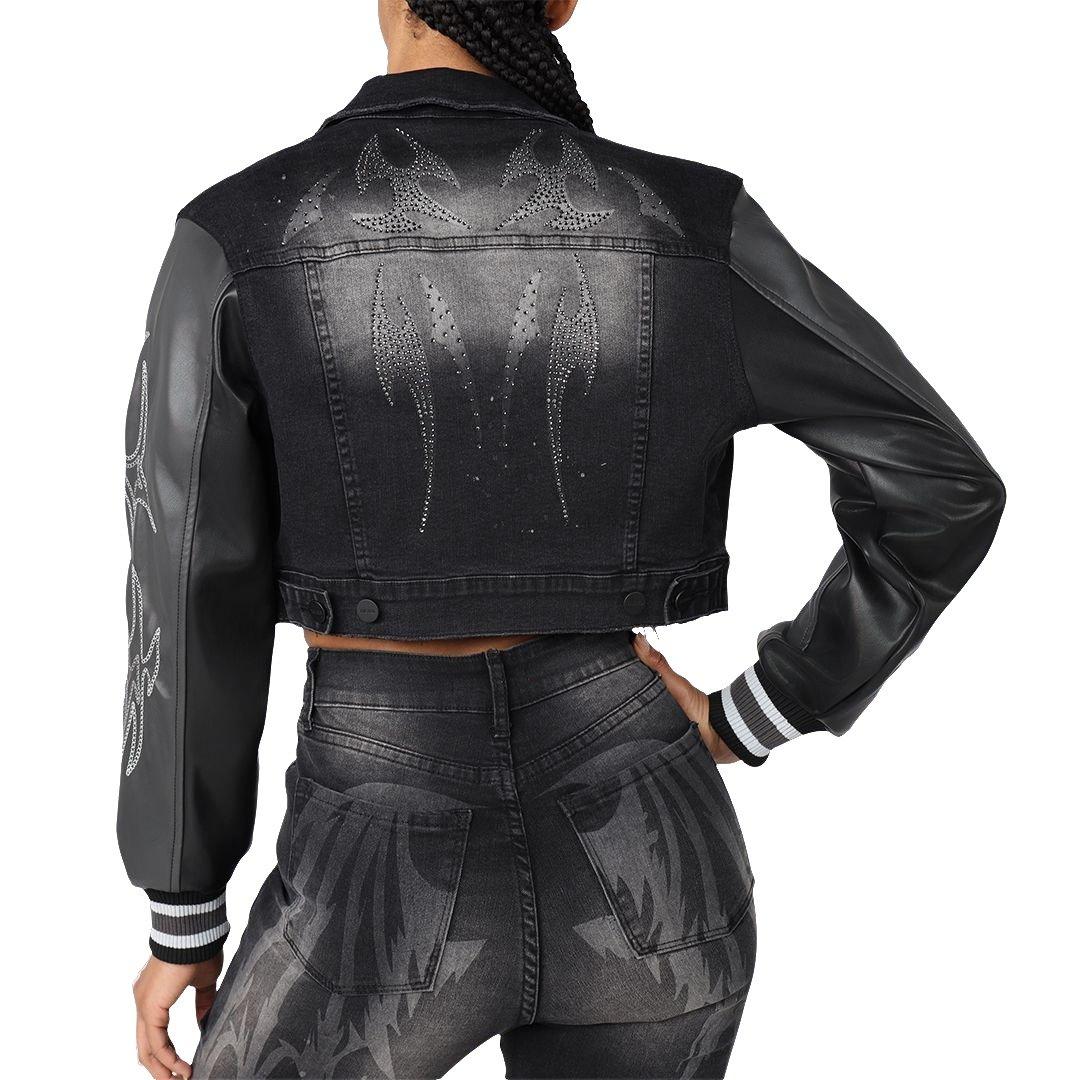 Smoke Rise Women's Denim Wings Jacket - Black - BLACK Thumbnail View 4
