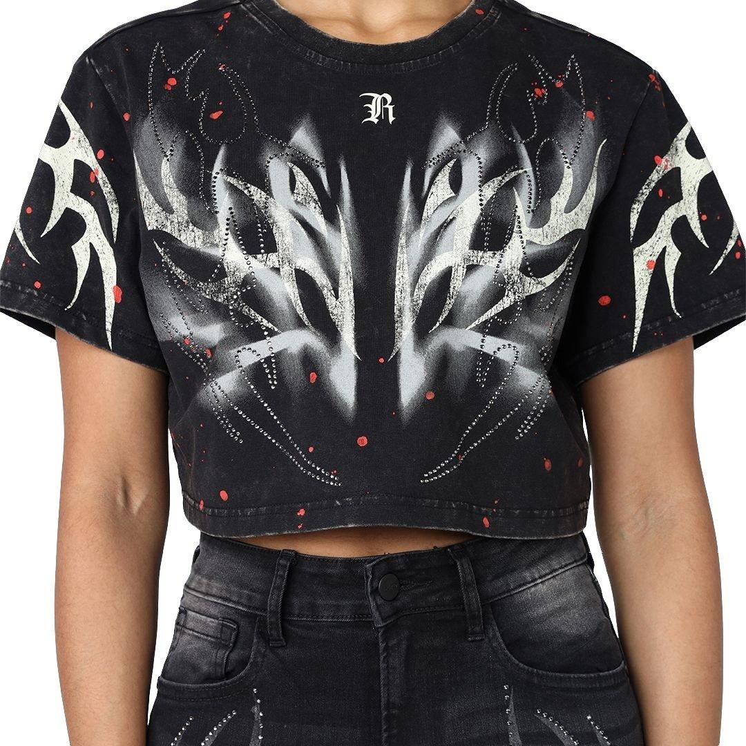 Smoke Rise Women's Crop Wings Tee - Black - BLACK Thumbnail View 1