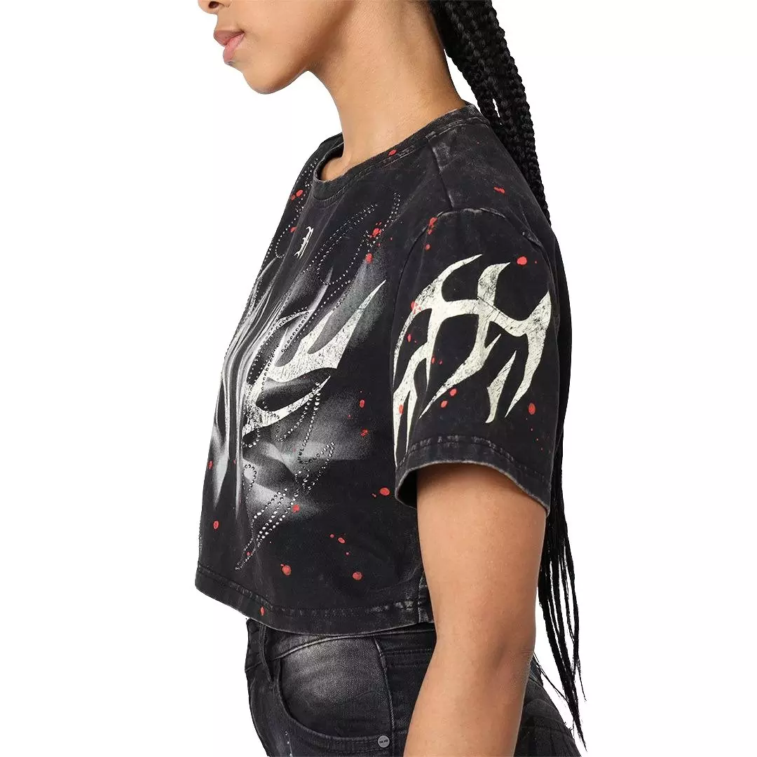 Smoke Rise Women's Crop Wings Tee - Black - BLACK