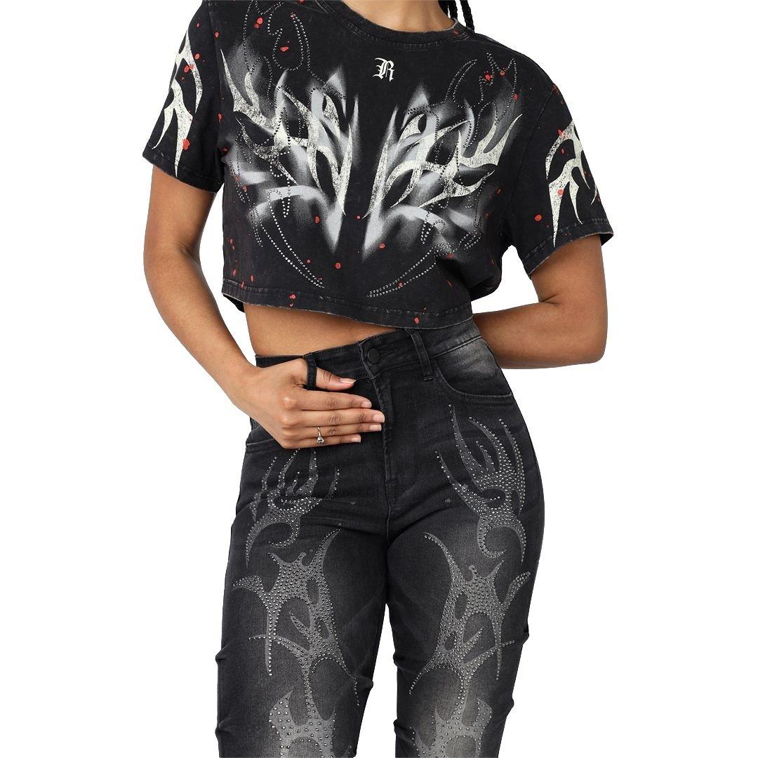 Smoke Rise Women's Crop Wings Tee - Black - BLACK Thumbnail View 4