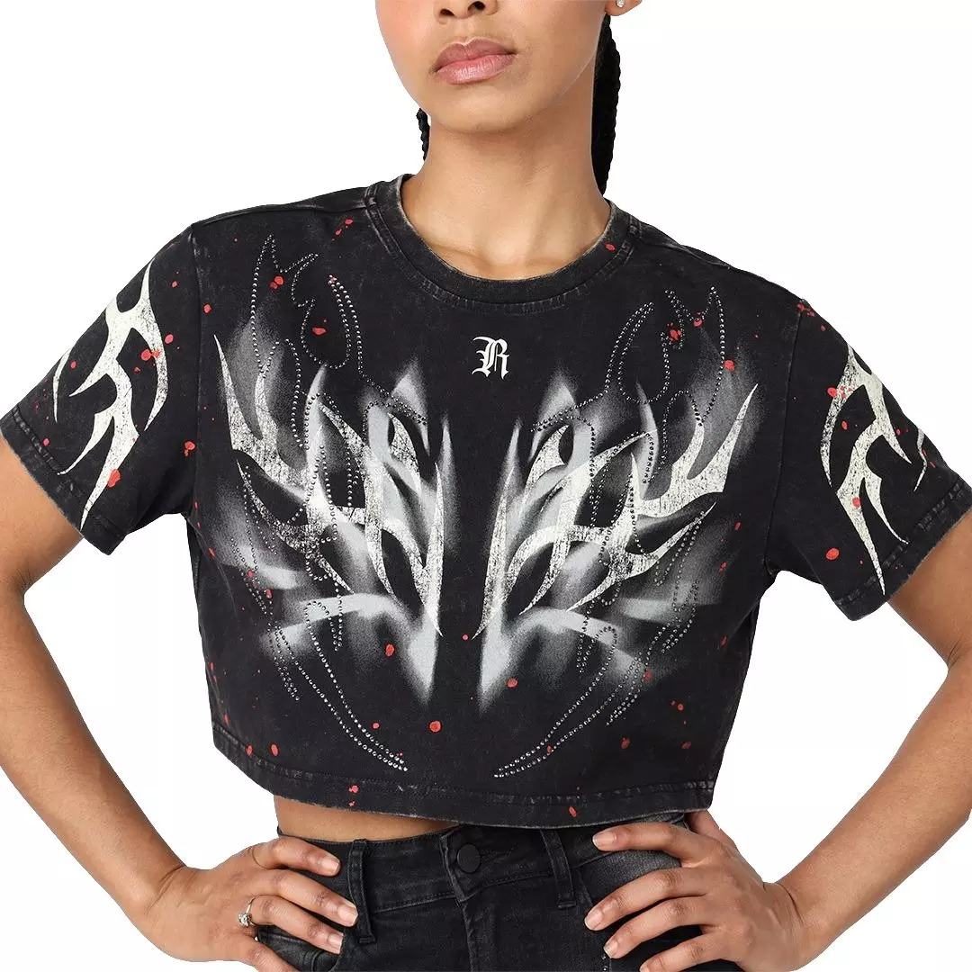 Smoke Rise Women's Crop Wings Tee - Black - BLACK