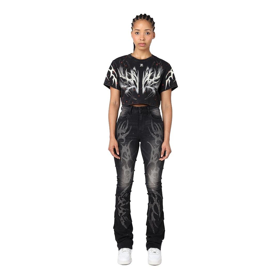 Smoke Rise Women's Crop Wings Tee - Black - BLACK Thumbnail View 6