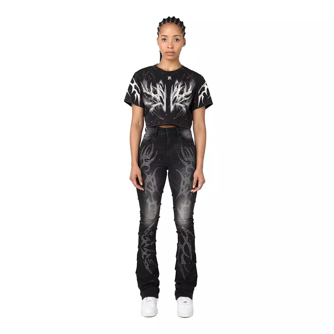 Smoke Rise Women's Crop Wings Tee - Black - BLACK