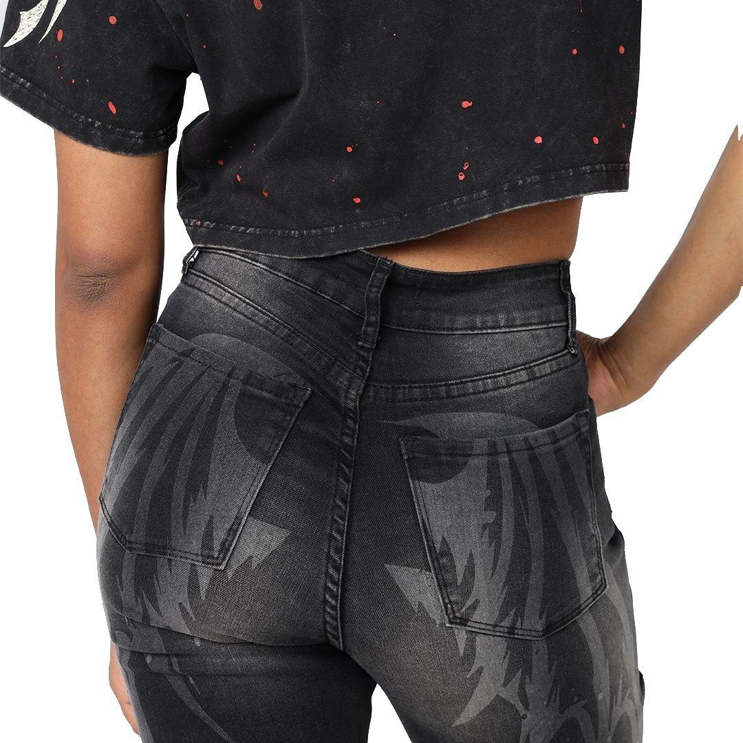 Smoke Rise Women's Stacked Wings Denim Jeans - BLACK Thumbnail View 5