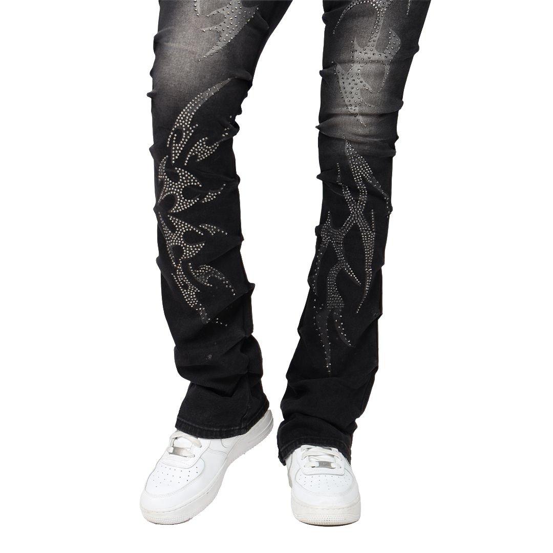 Smoke Rise Women's Stacked Wings Denim Jeans - BLACK Thumbnail View 8