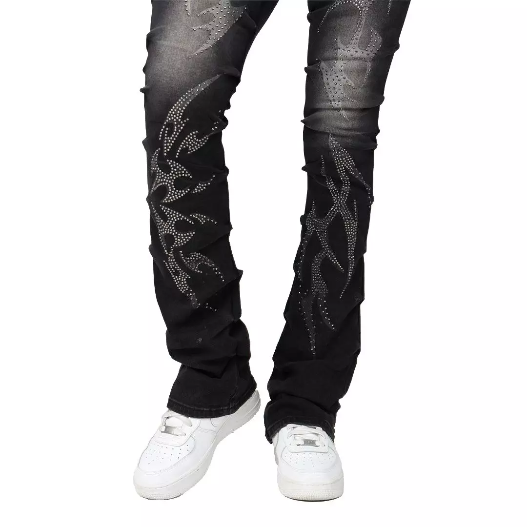 Smoke Rise Women's Stacked Wings Denim Jeans - BLACK